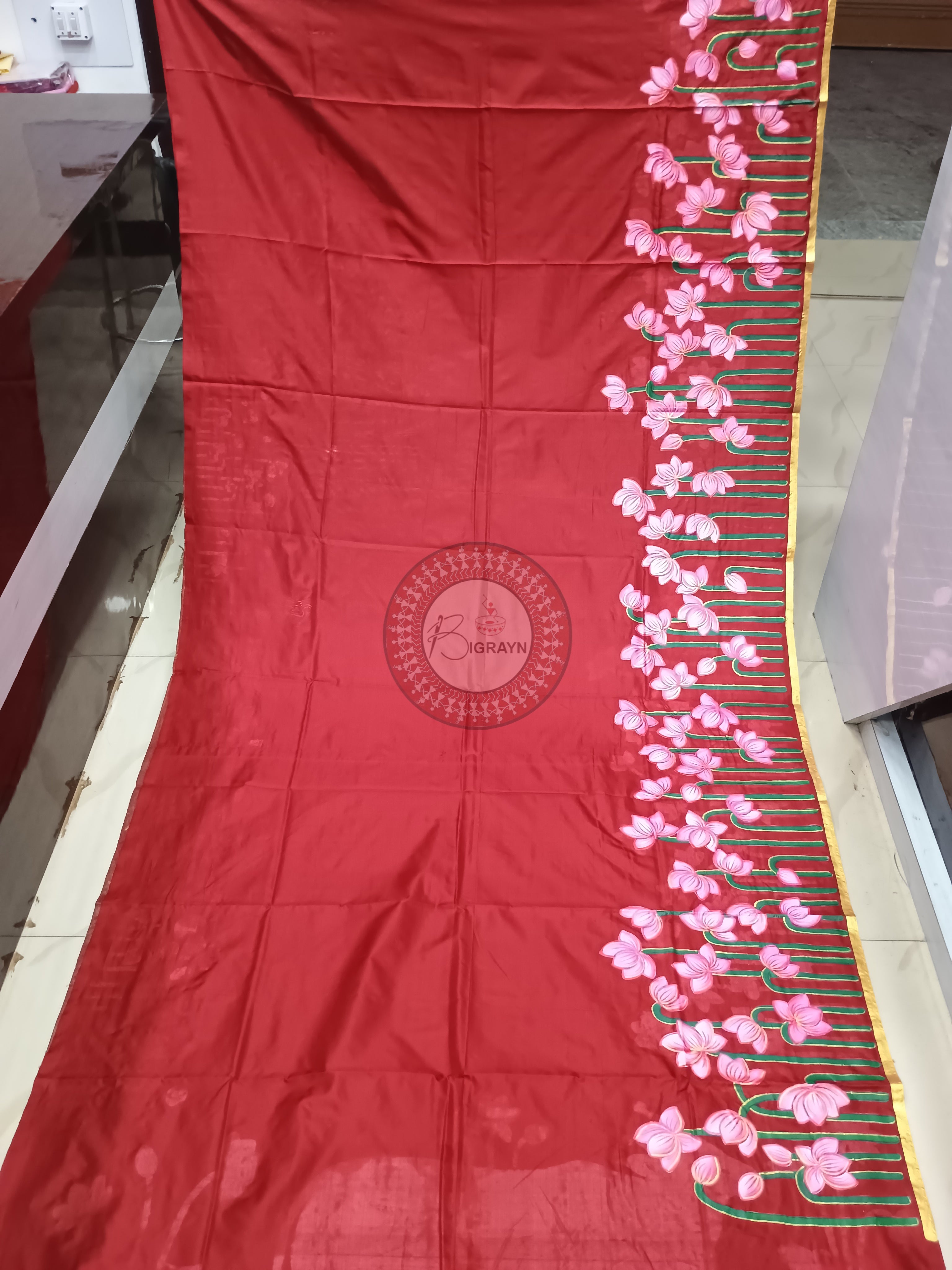 Maroon Pichwai Theme Pattachitra Pure Silk saree