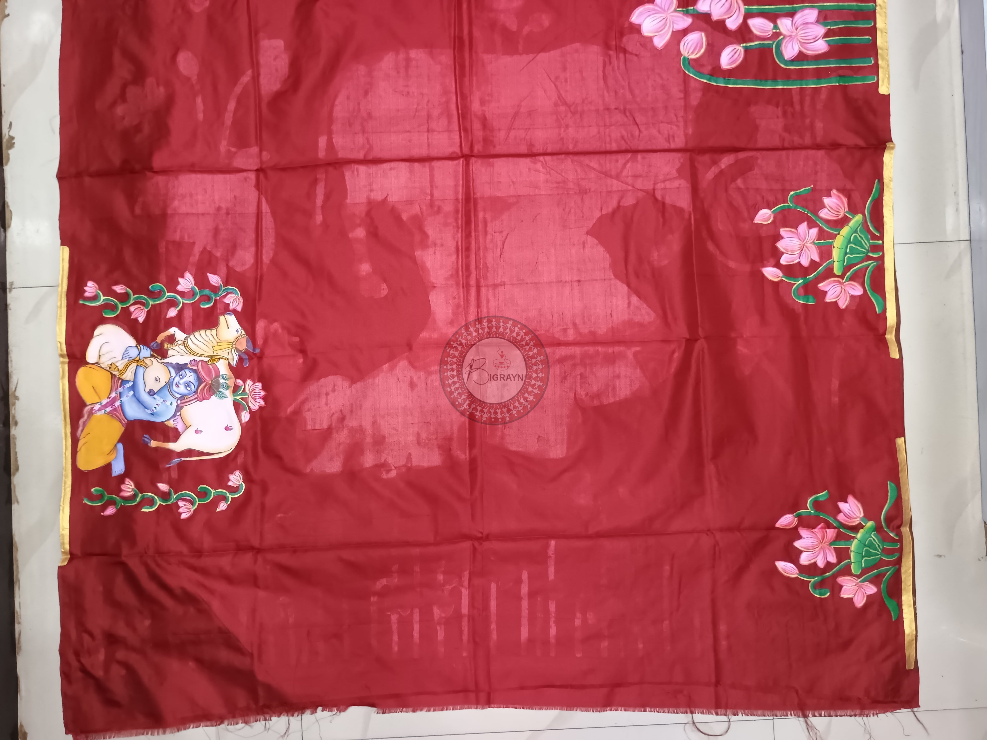 Maroon Pichwai Theme Pattachitra Pure Silk saree