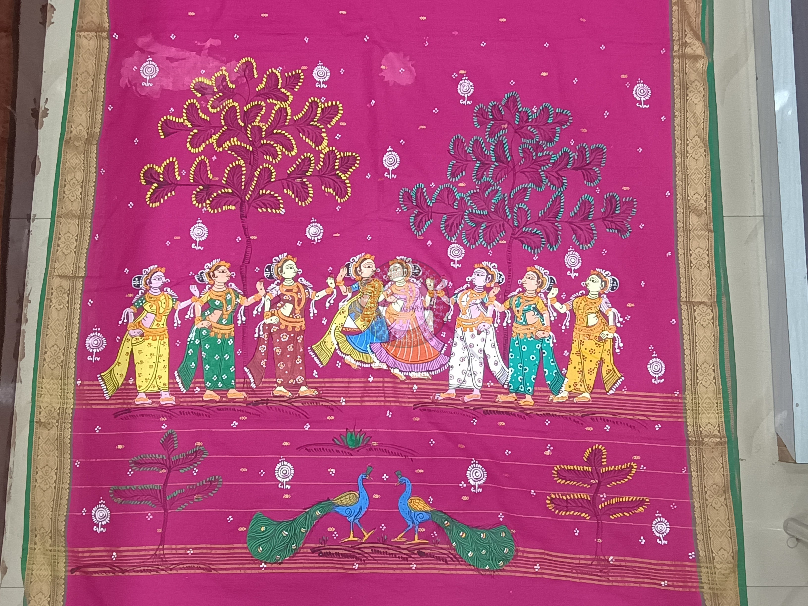 Pink Sakhi Rasa Theme Pattachitra South Cotton Saree