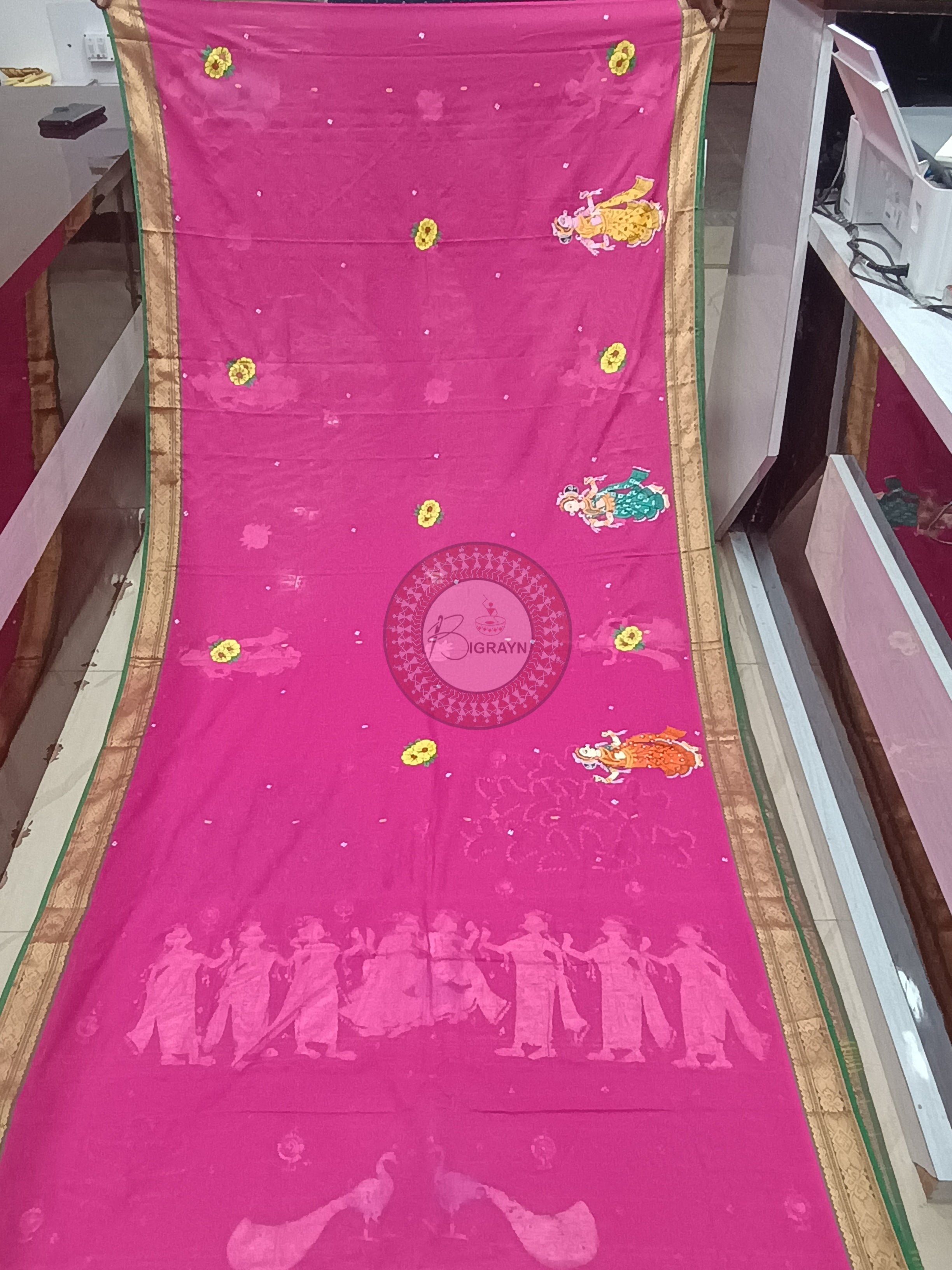 Pink Sakhi Rasa Theme Pattachitra South Cotton Saree