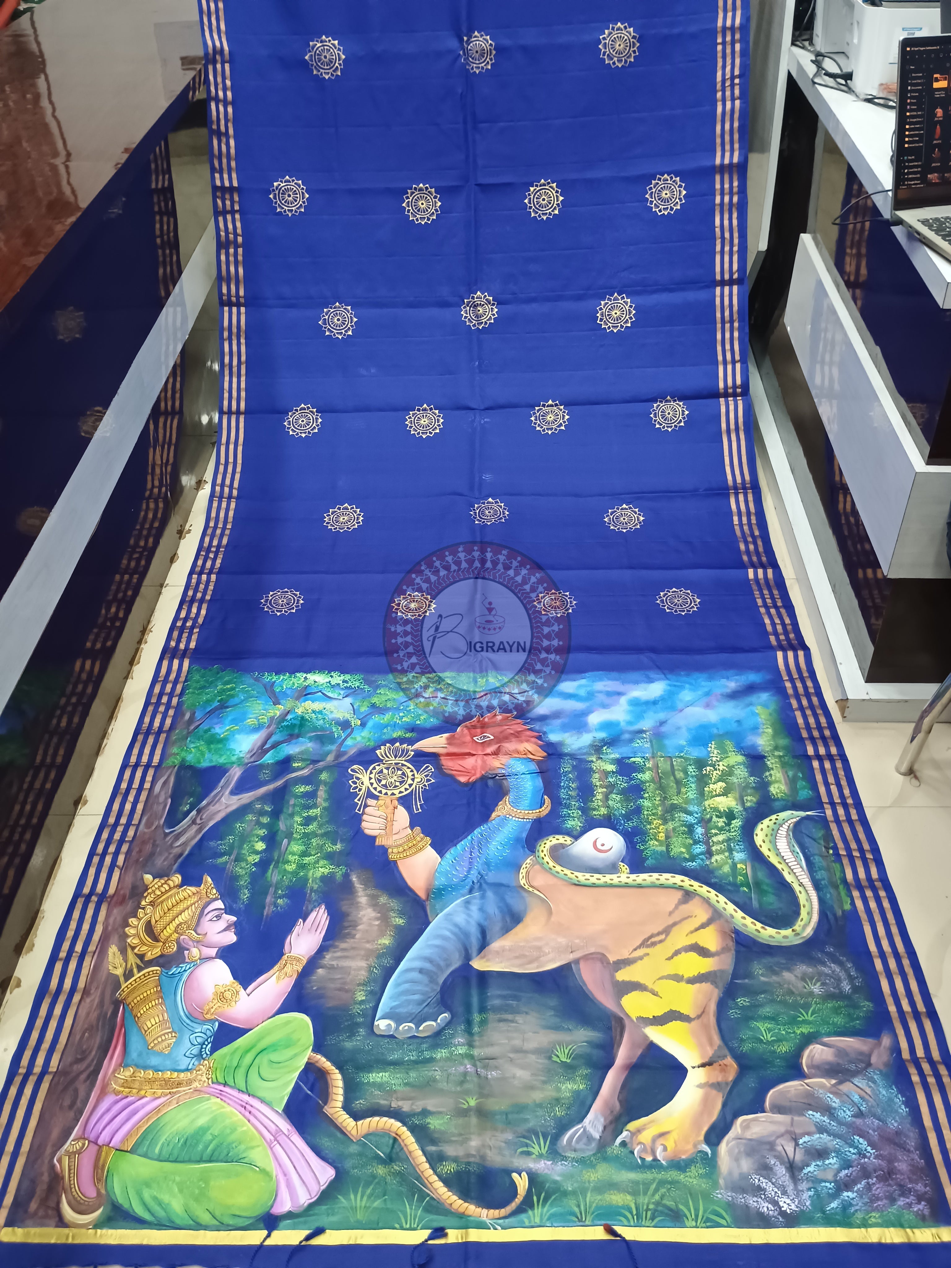 Blue NabagunjaraTheme Pattachitra Kanjeeveram Silk Saree