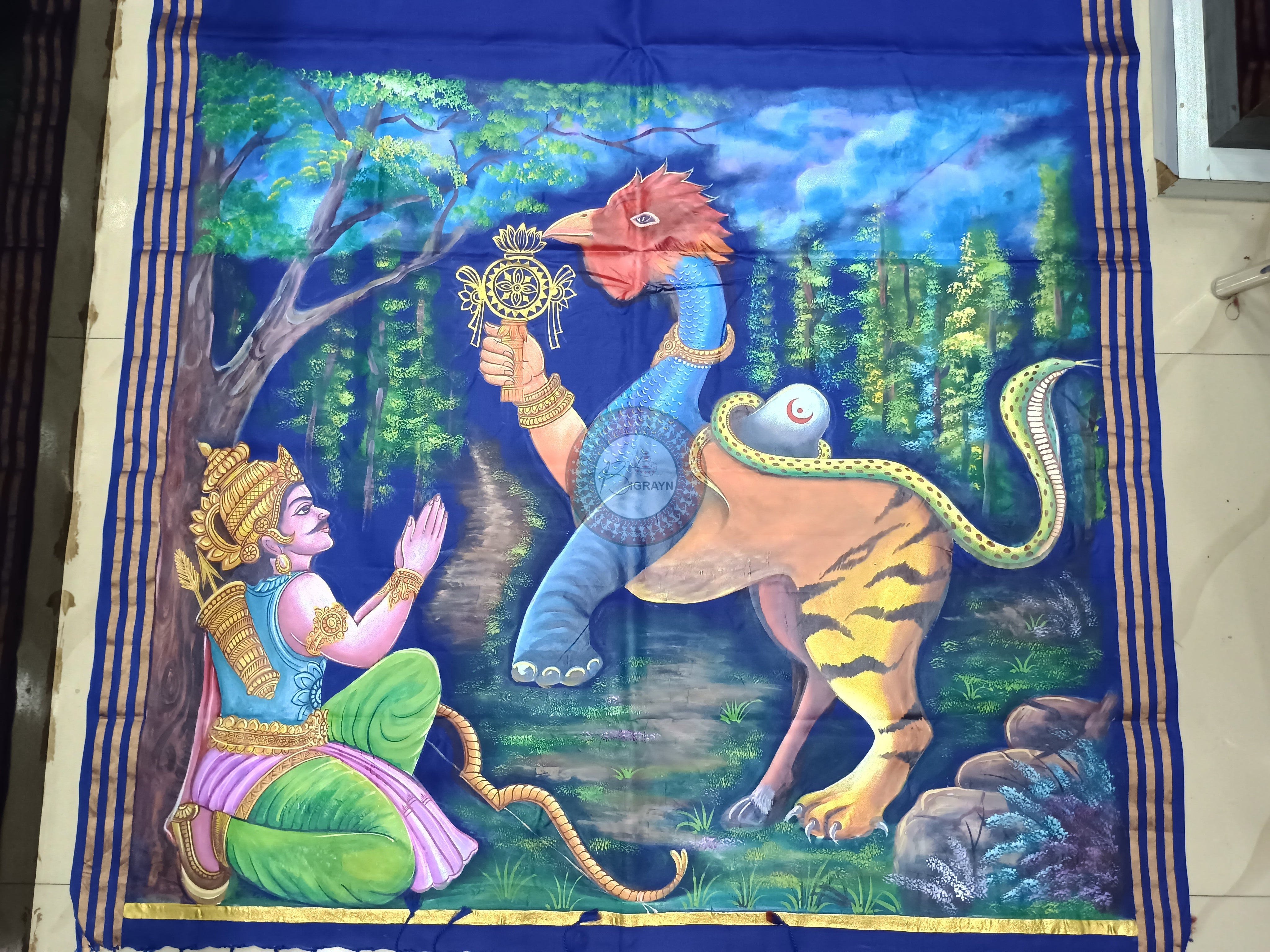 Blue NabagunjaraTheme Pattachitra Kanjeeveram Silk Saree