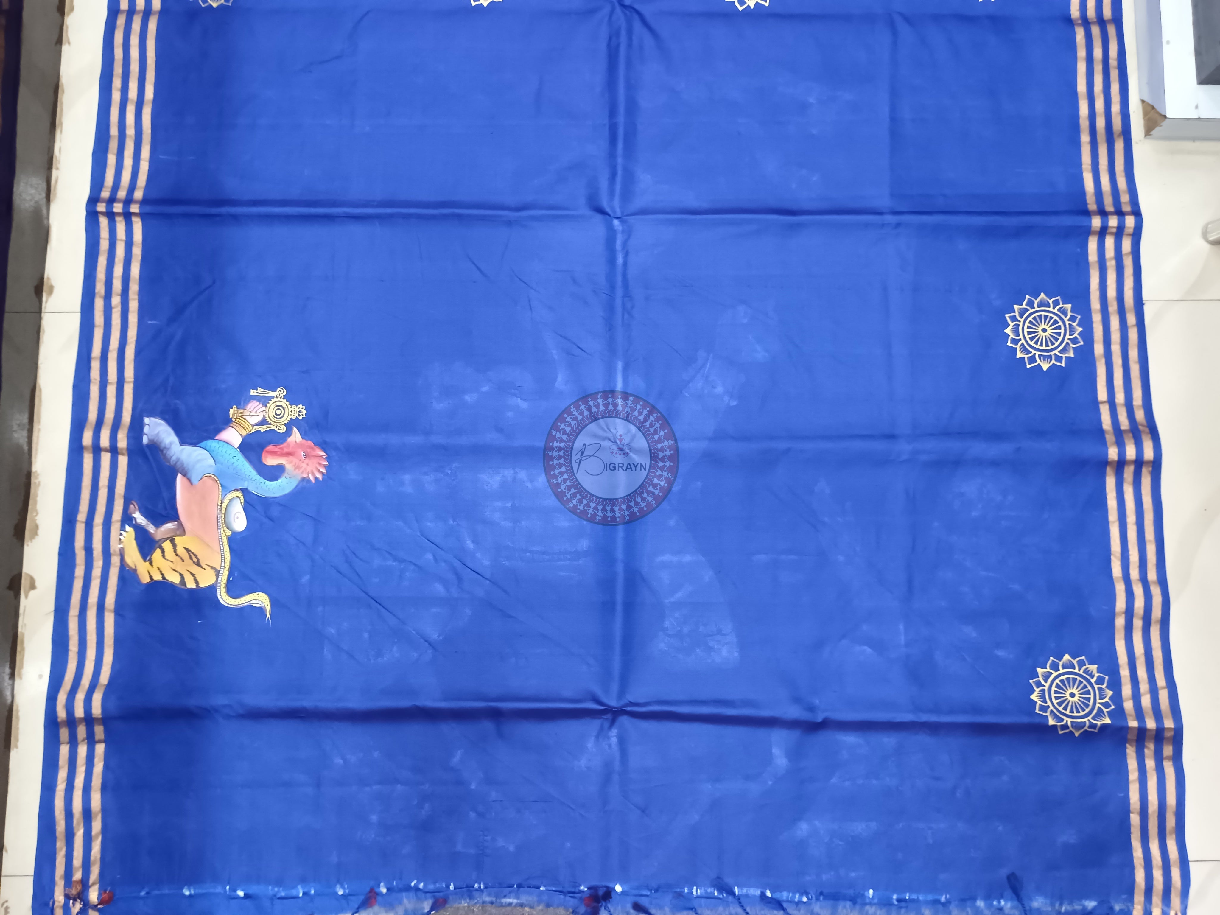 Blue NabagunjaraTheme Pattachitra Kanjeeveram Silk Saree