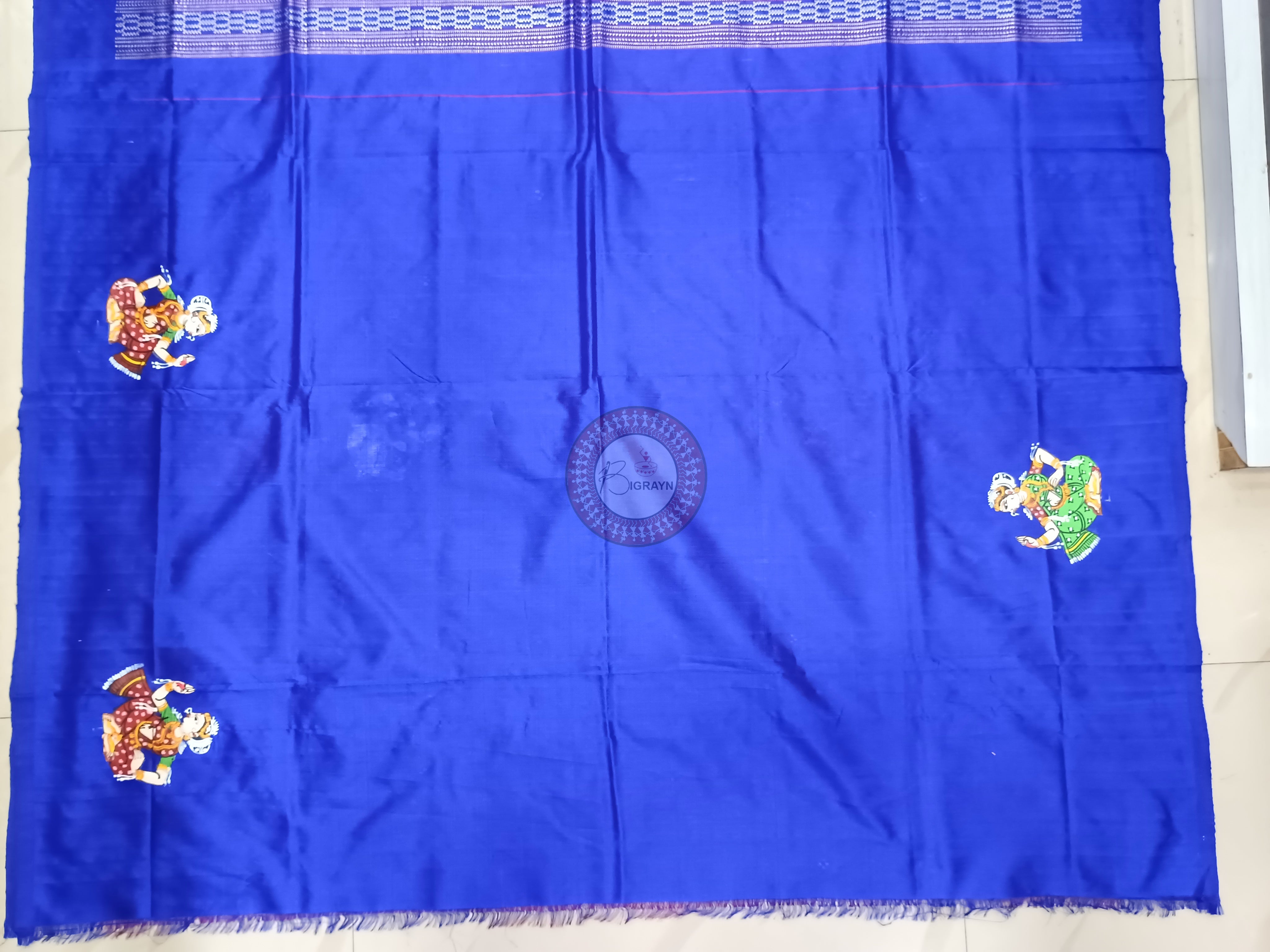 Red Blue Mastya Kachhap With Radha Krishna Rasa Theme Pattachitra Sambalpuri Silk Saree