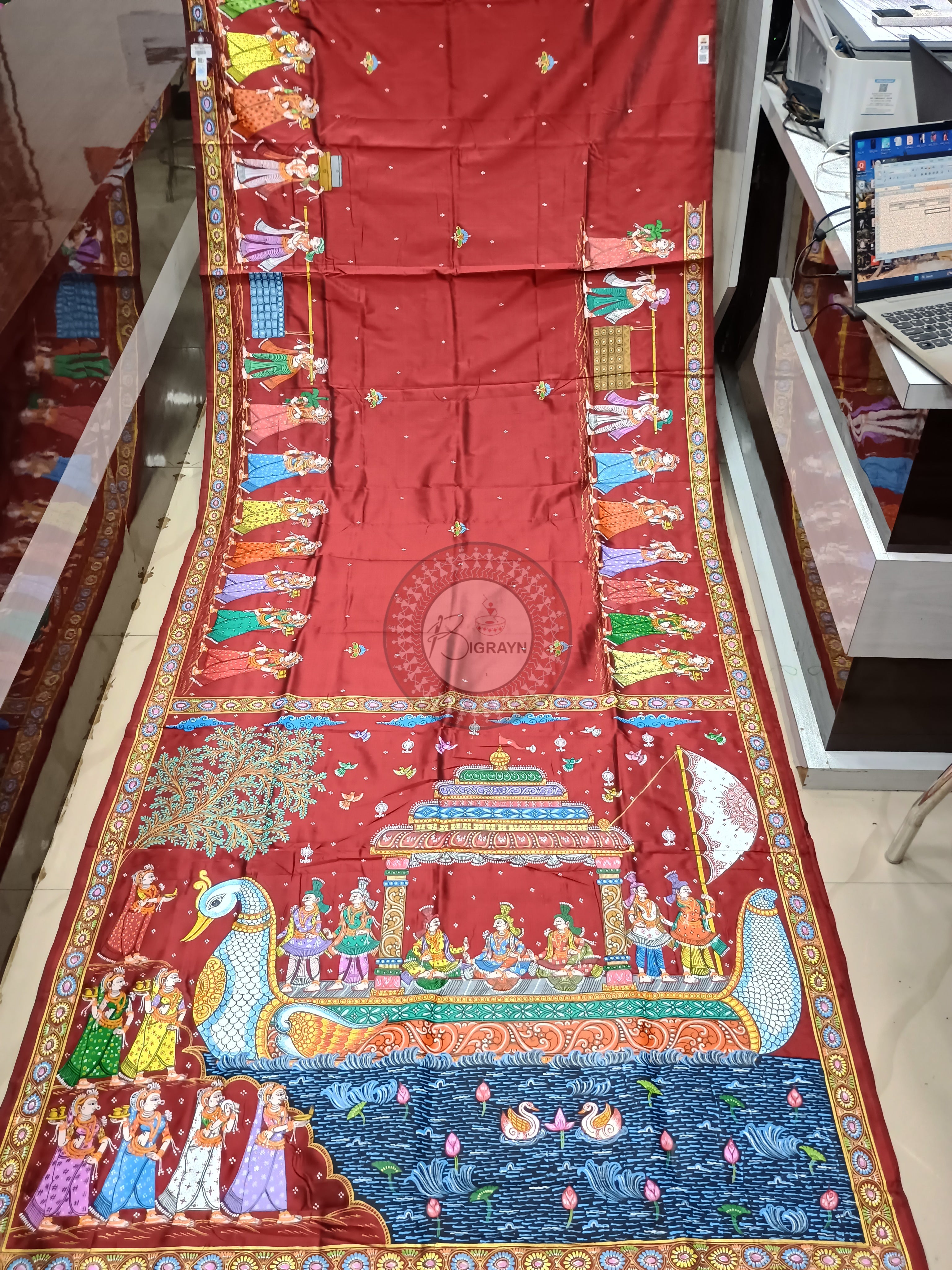 Maroon Boita Bandana Theme Pattachitra Sambalpuri Silk Saree