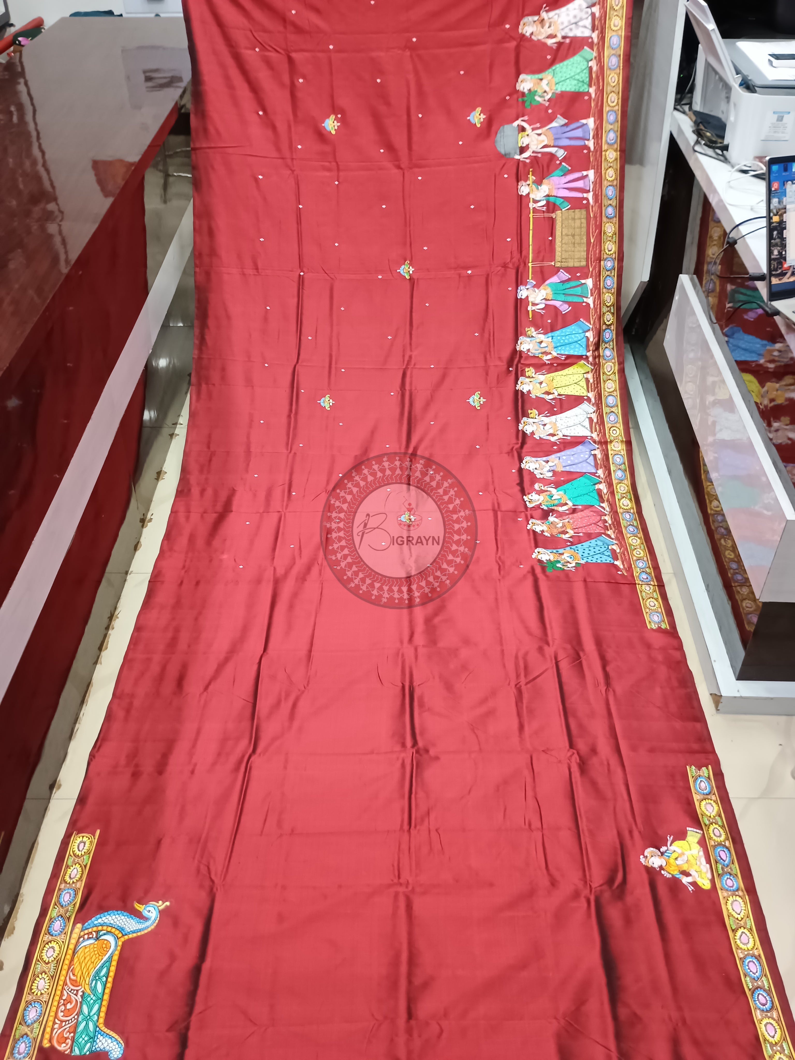 Maroon Boita Bandana Theme Pattachitra Sambalpuri Silk Saree
