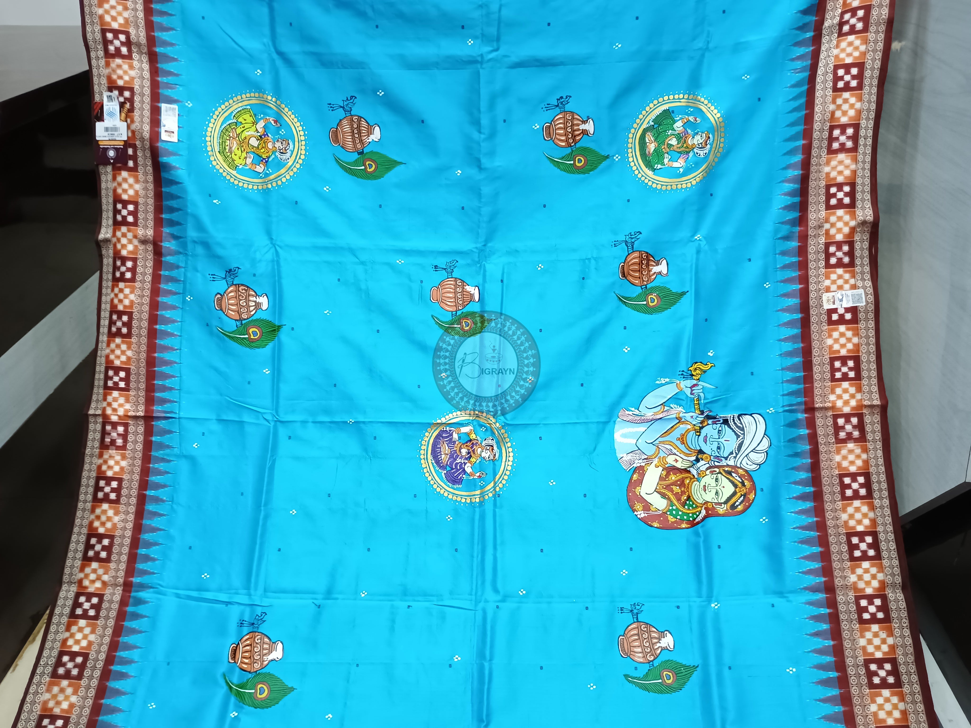 Copper Sulphate Maroon Adrushya Banshi Theme Pattachitra Sambalpuri Sakta Border Silk Saree