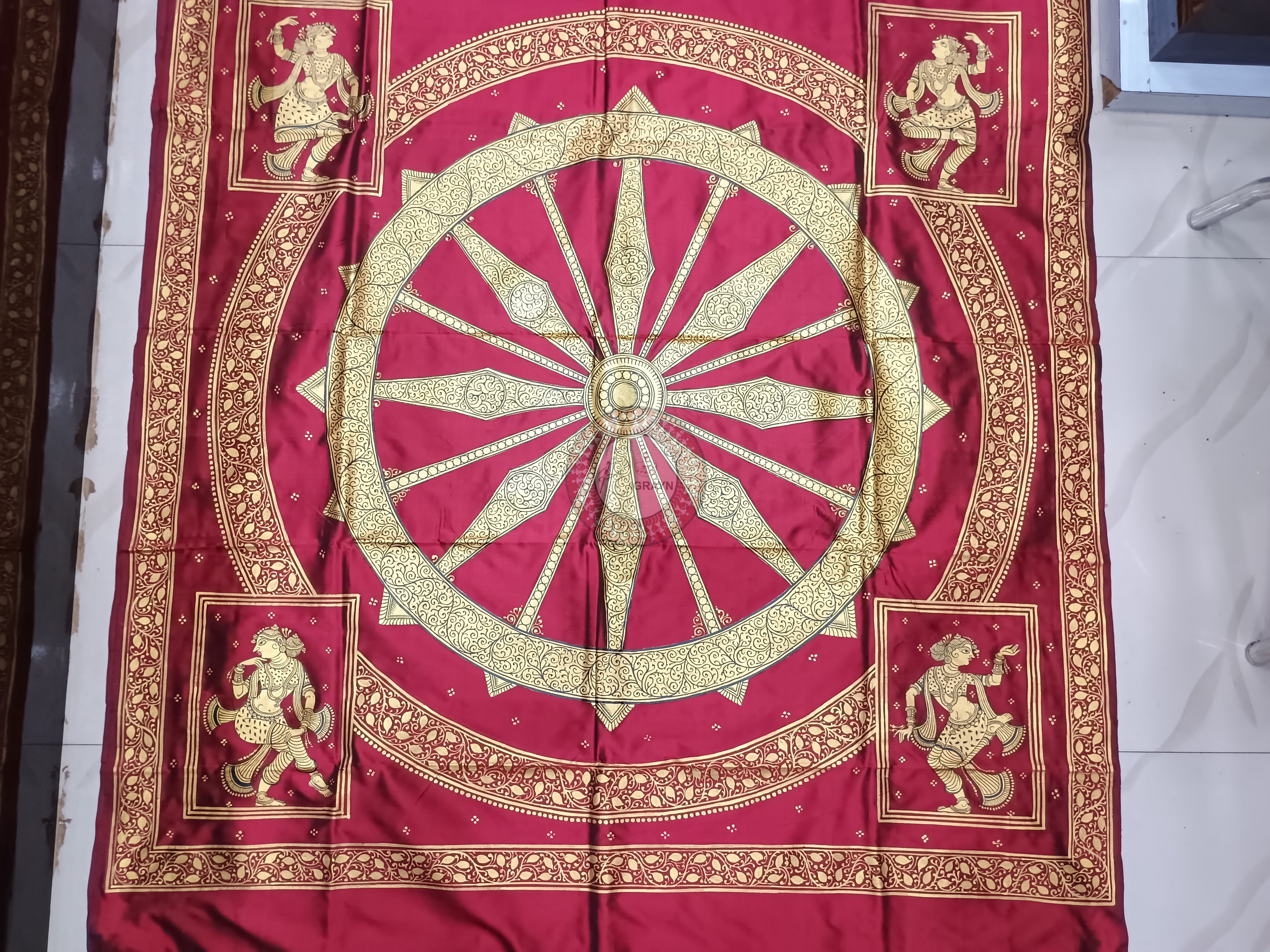 Maroon Konark Wheel Theme Pattachitra Sambalpuri Silk Saree
