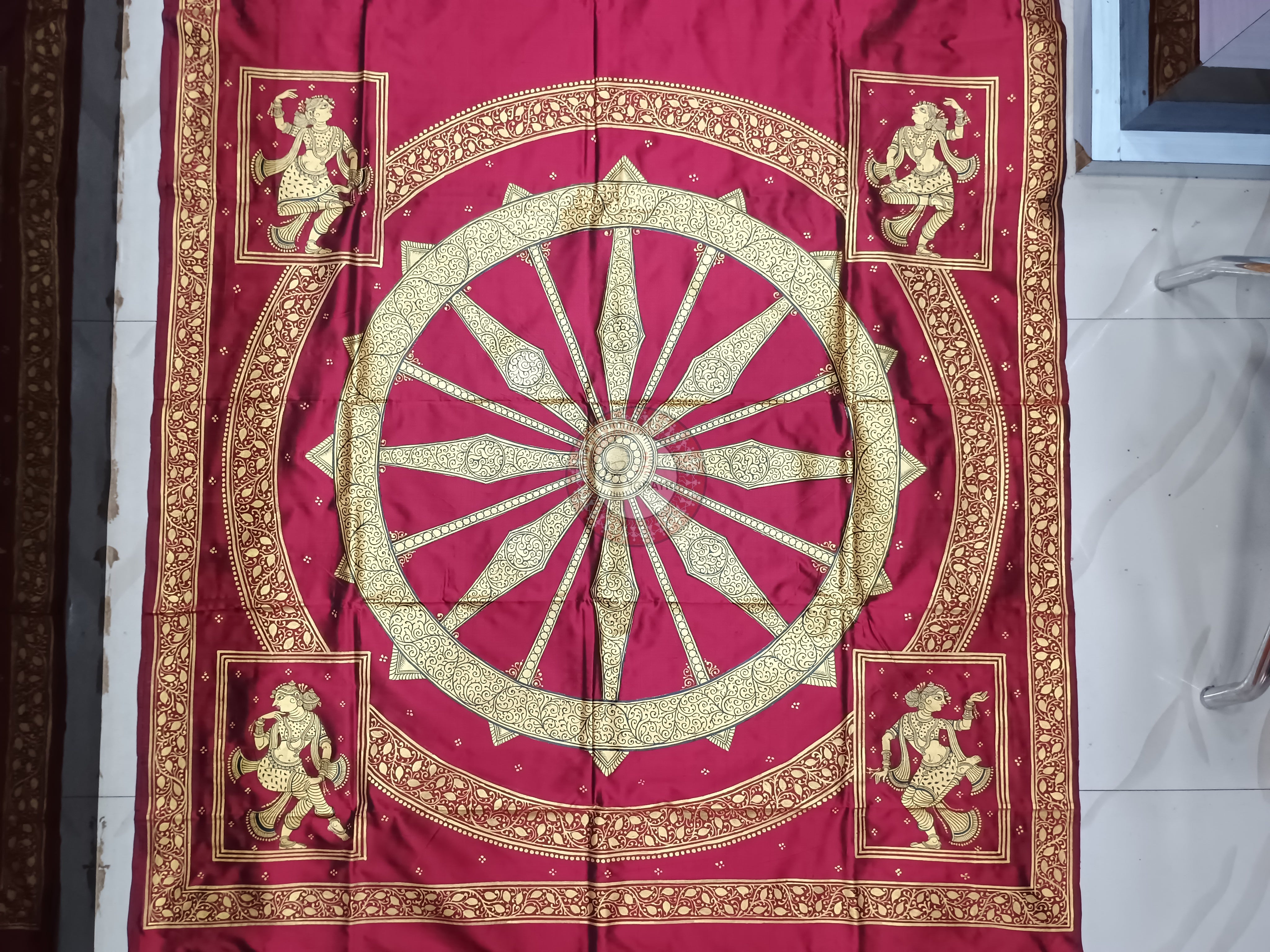 Maroon Konark Wheel Theme Pattachitra Sambalpuri Silk Saree