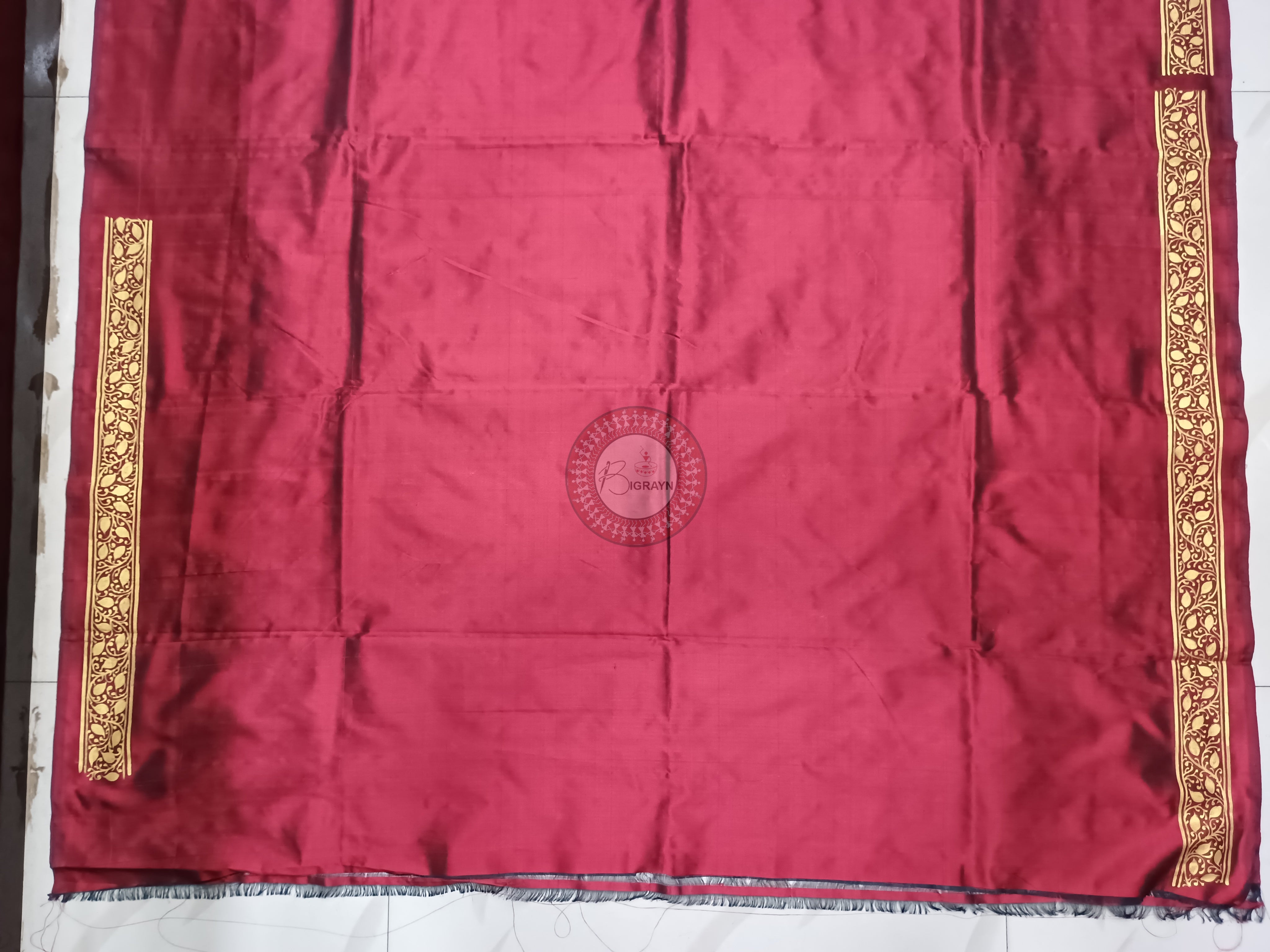 Maroon Konark Wheel Theme Pattachitra Sambalpuri Silk Saree