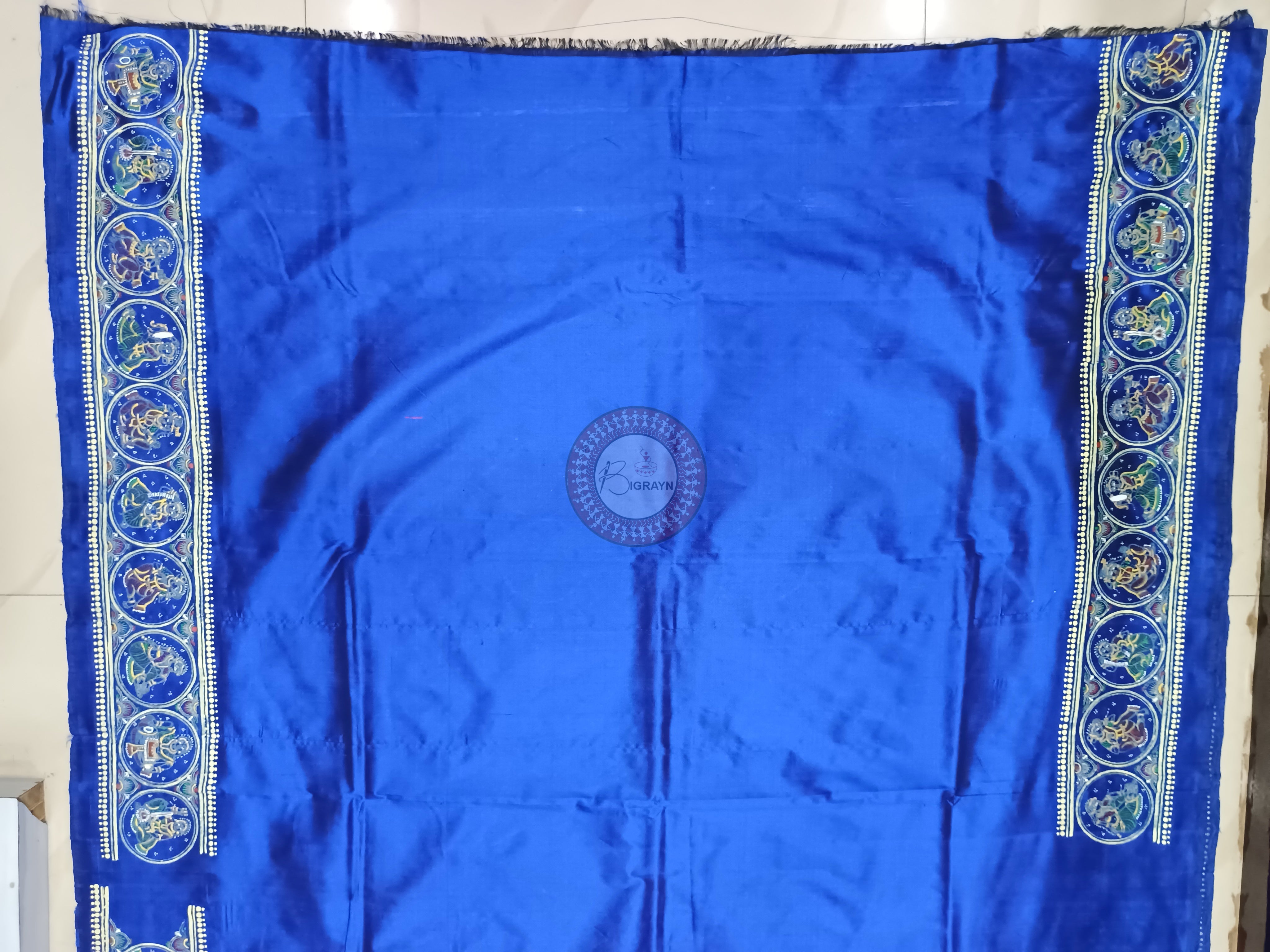 Blue Konark Wheel Theme Pattachitra Sambalpuri Silk Saree