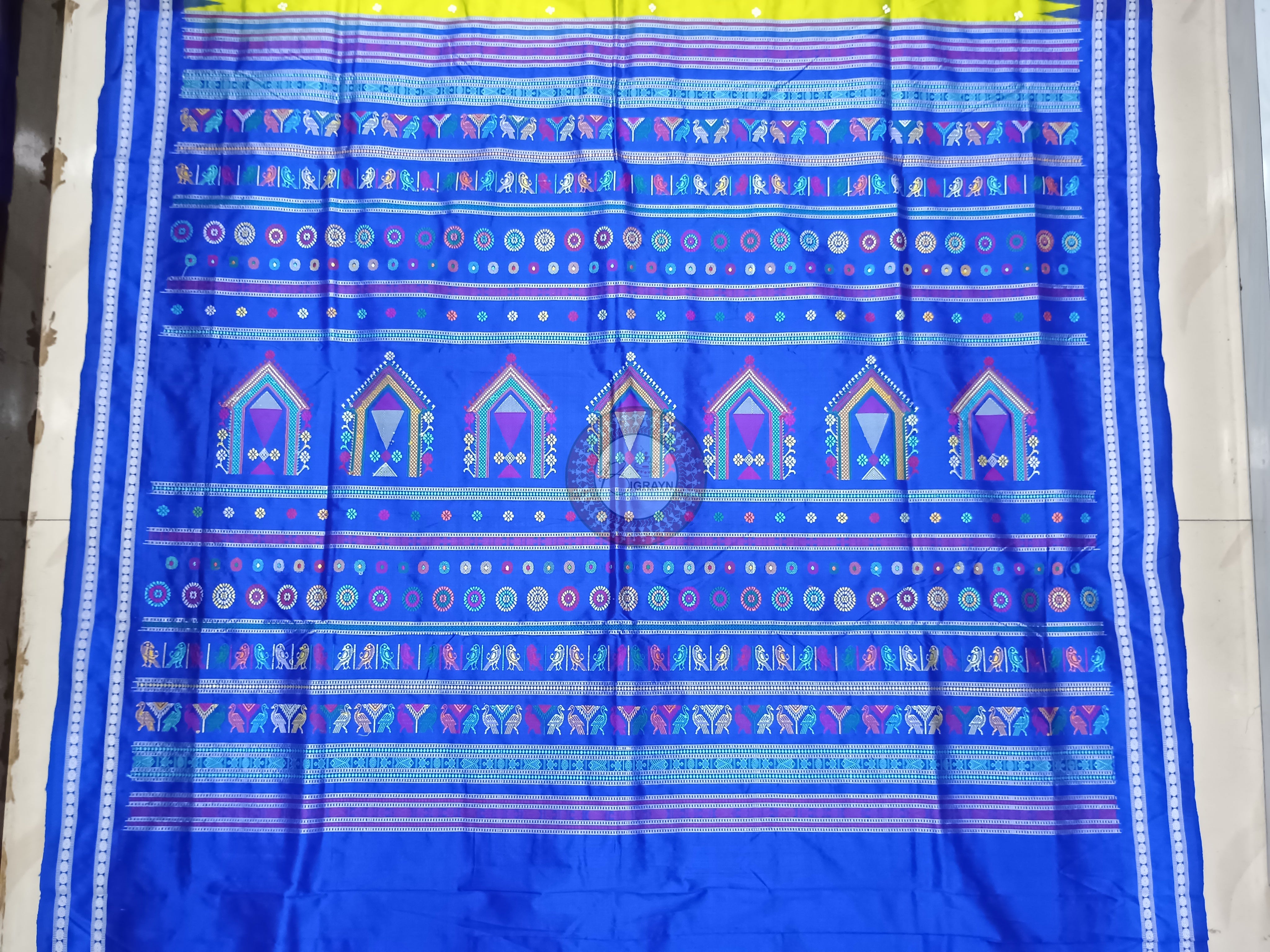 Neon Green Dolabedi With Dola Design Theme Pattachitra Sambalpuri Silk Saree