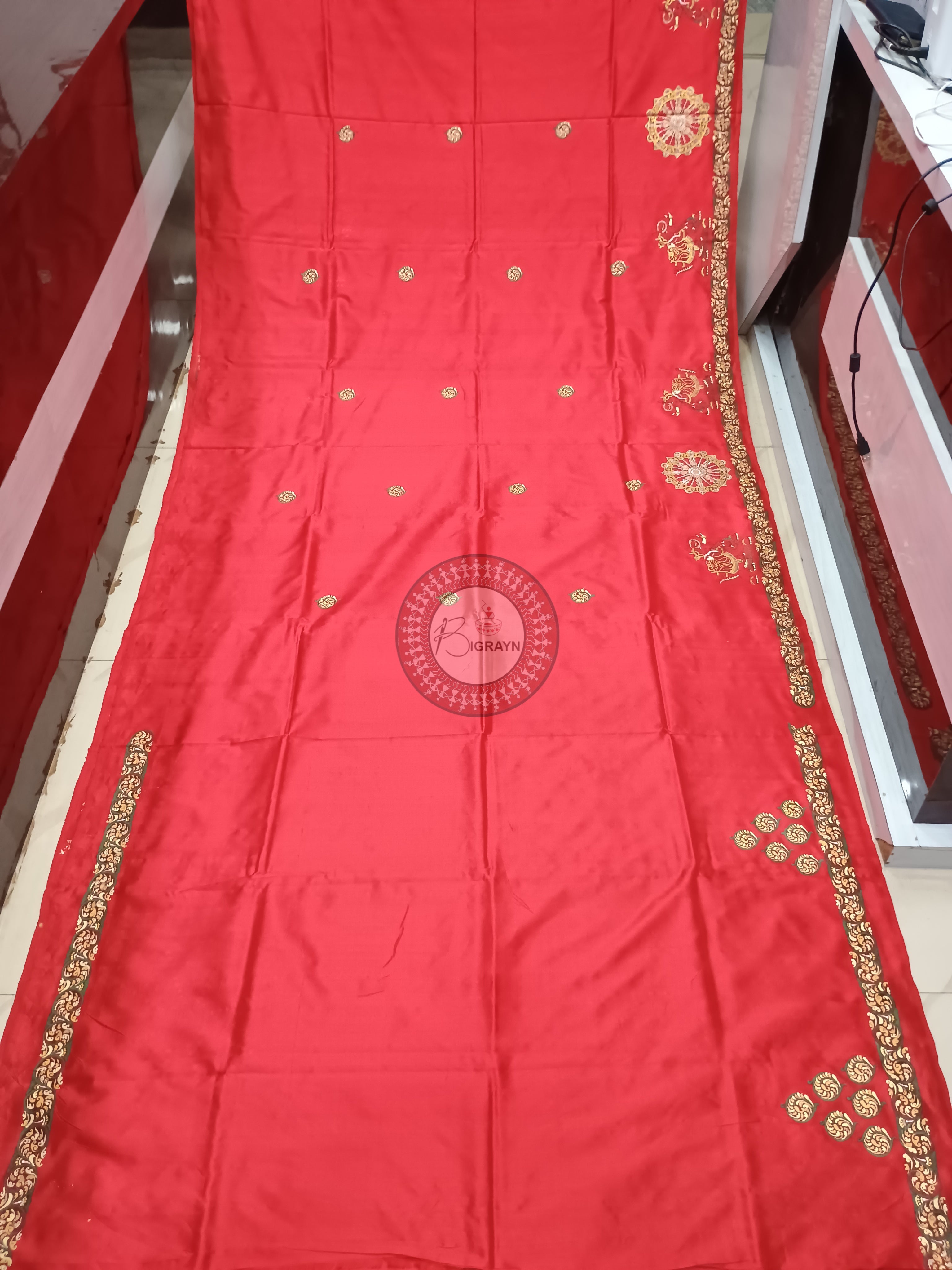 Red Konark Chakra And Dancer Theme Pattachitra Sambalpuri Silk Saree