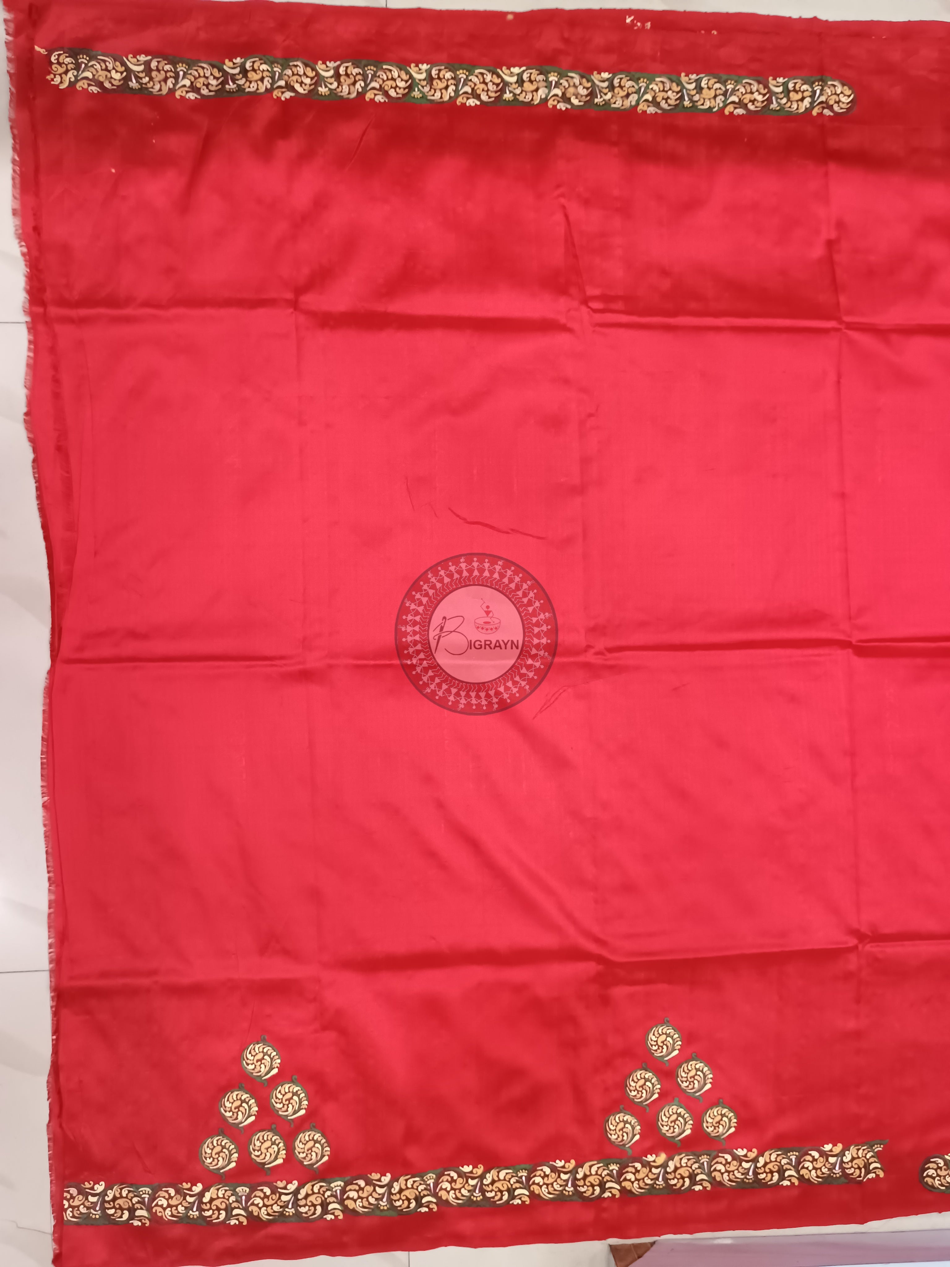 Red Konark Chakra And Dancer Theme Pattachitra Sambalpuri Silk Saree