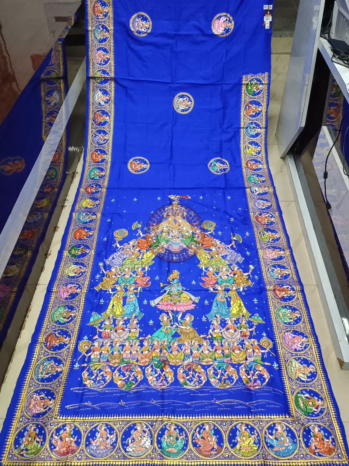 Blue Kandarp Ratha Theme Pattachitra Sambalpuri Silk Saree