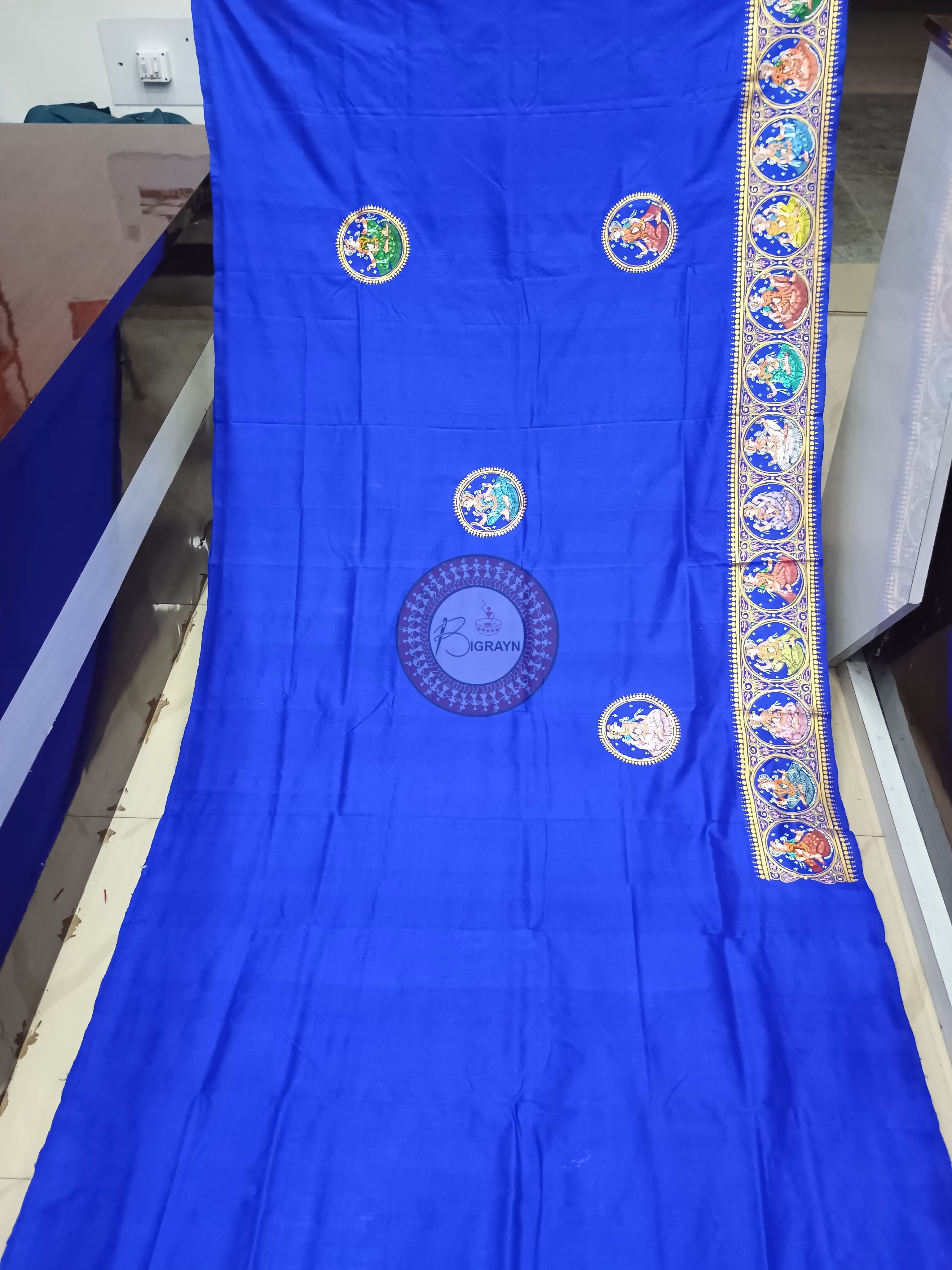 Blue Kandarp Ratha Theme Pattachitra Sambalpuri Silk Saree