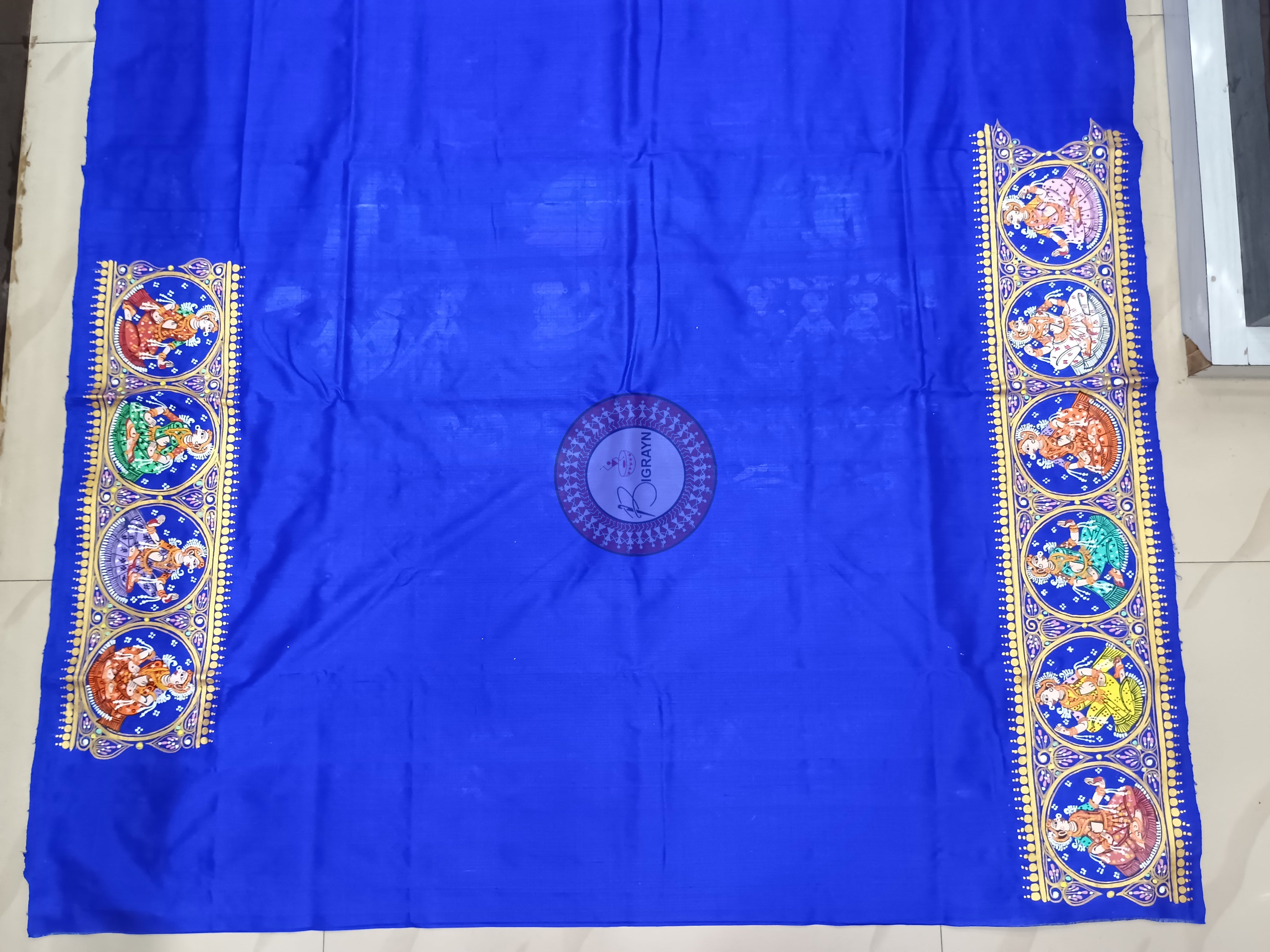 Blue Kandarp Ratha Theme Pattachitra Sambalpuri Silk Saree