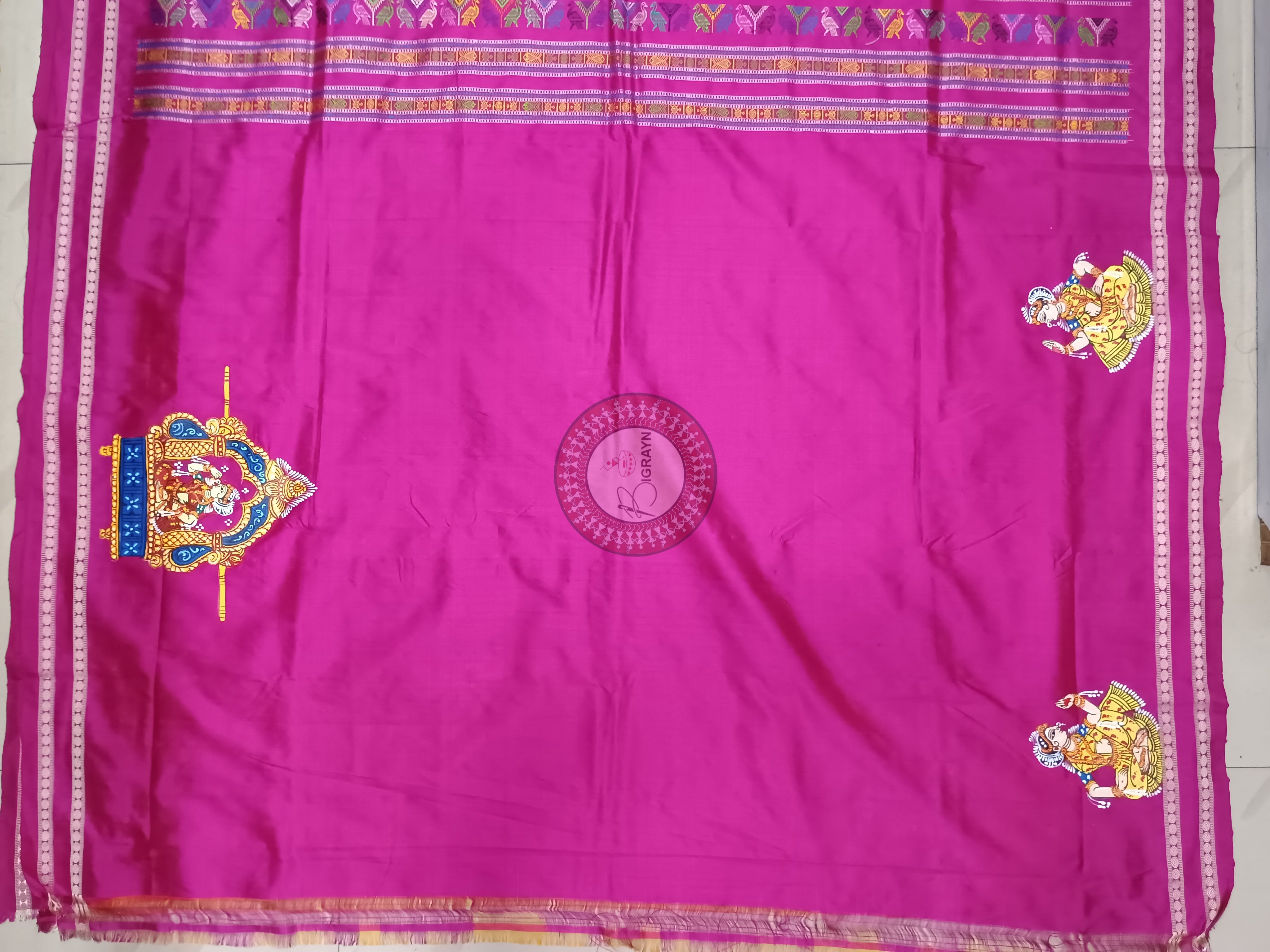 Orange Magenta Dolabedi With Marriage Theme Pattachitra Sambalpuri Silk Saree
