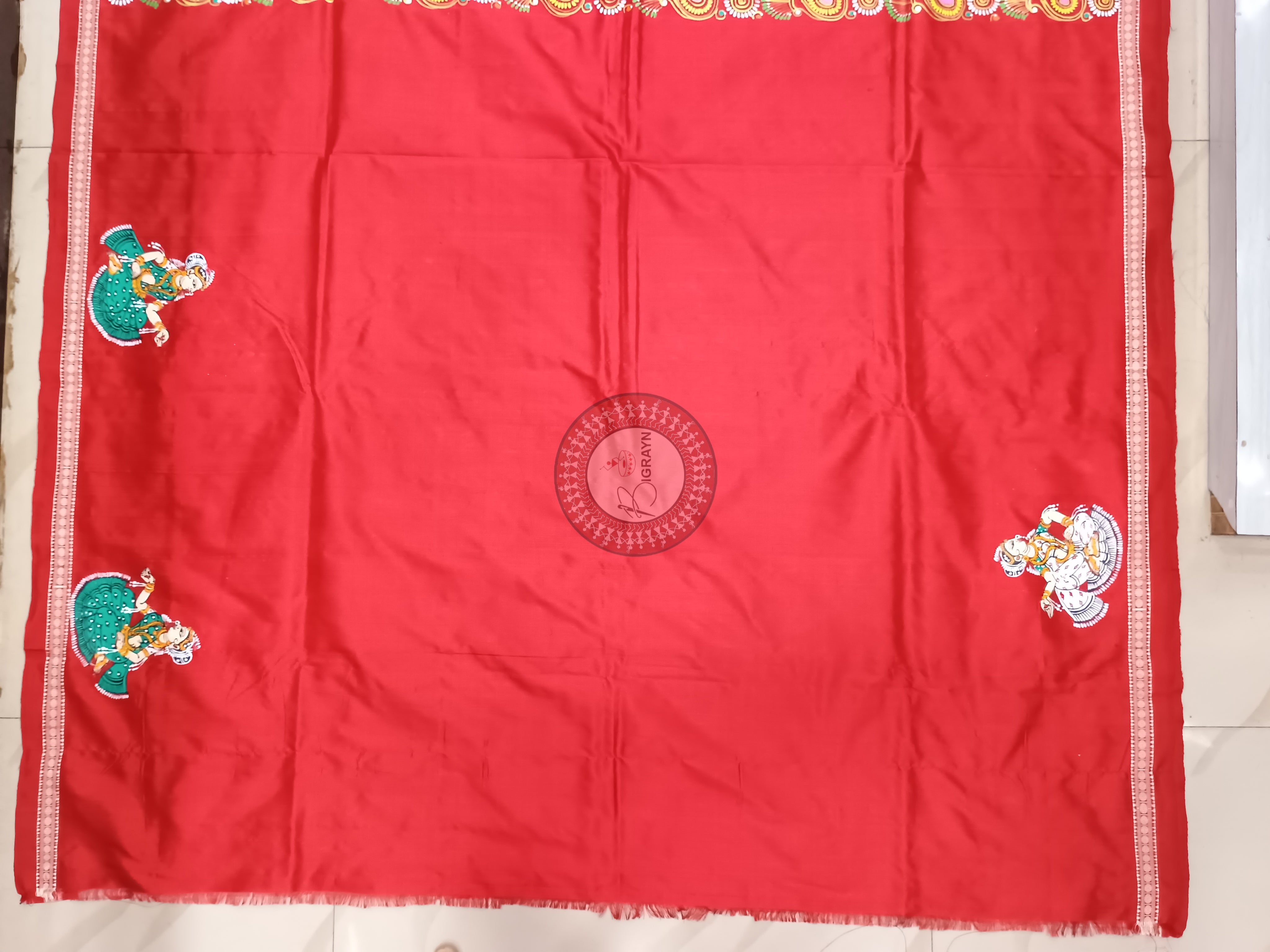 White Red Diwali Theme Pattachitra Sambalpuri Silk Saree