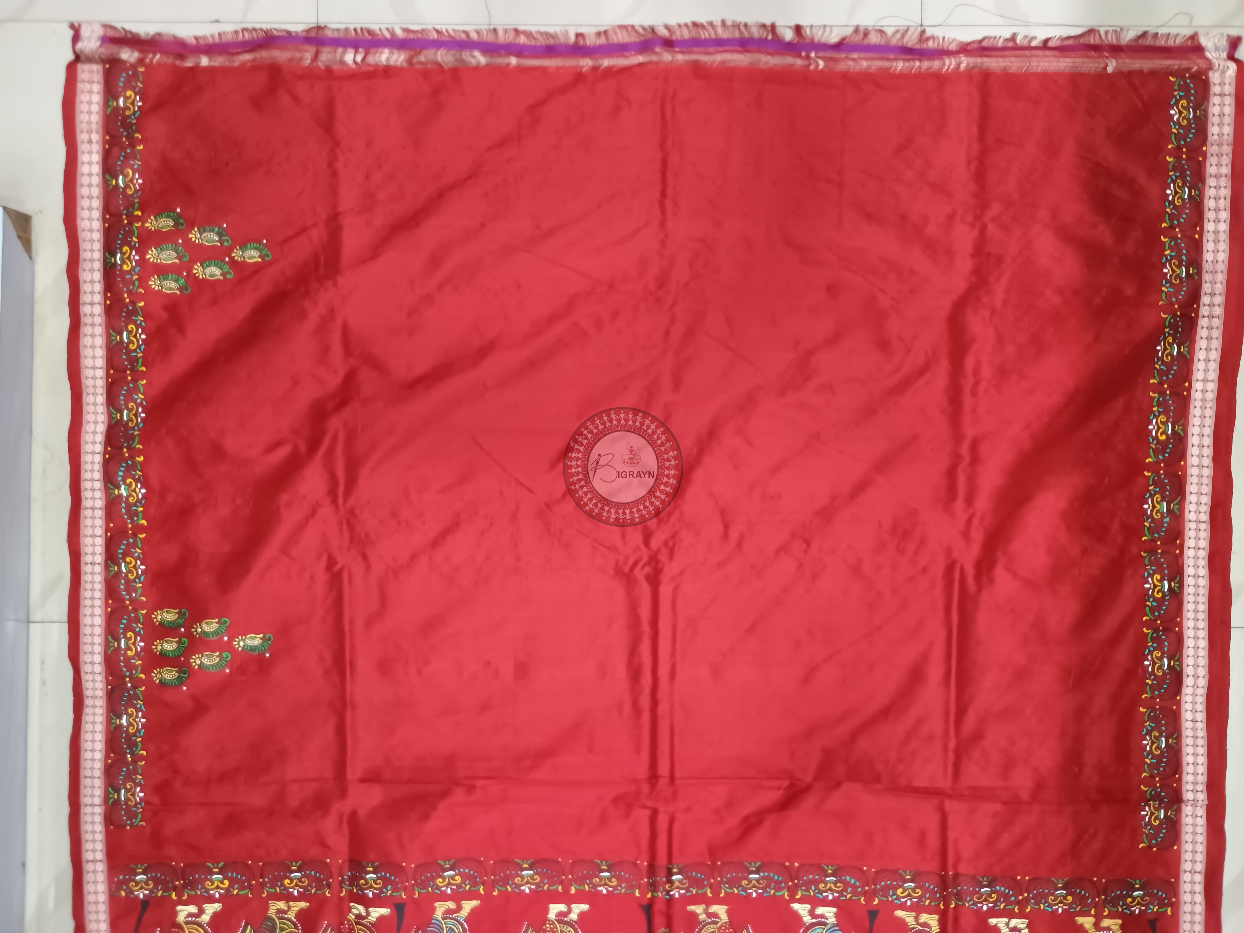 Purple Red Nabakeli Boita Theme Pattachitra Sambalpuri Silk Saree