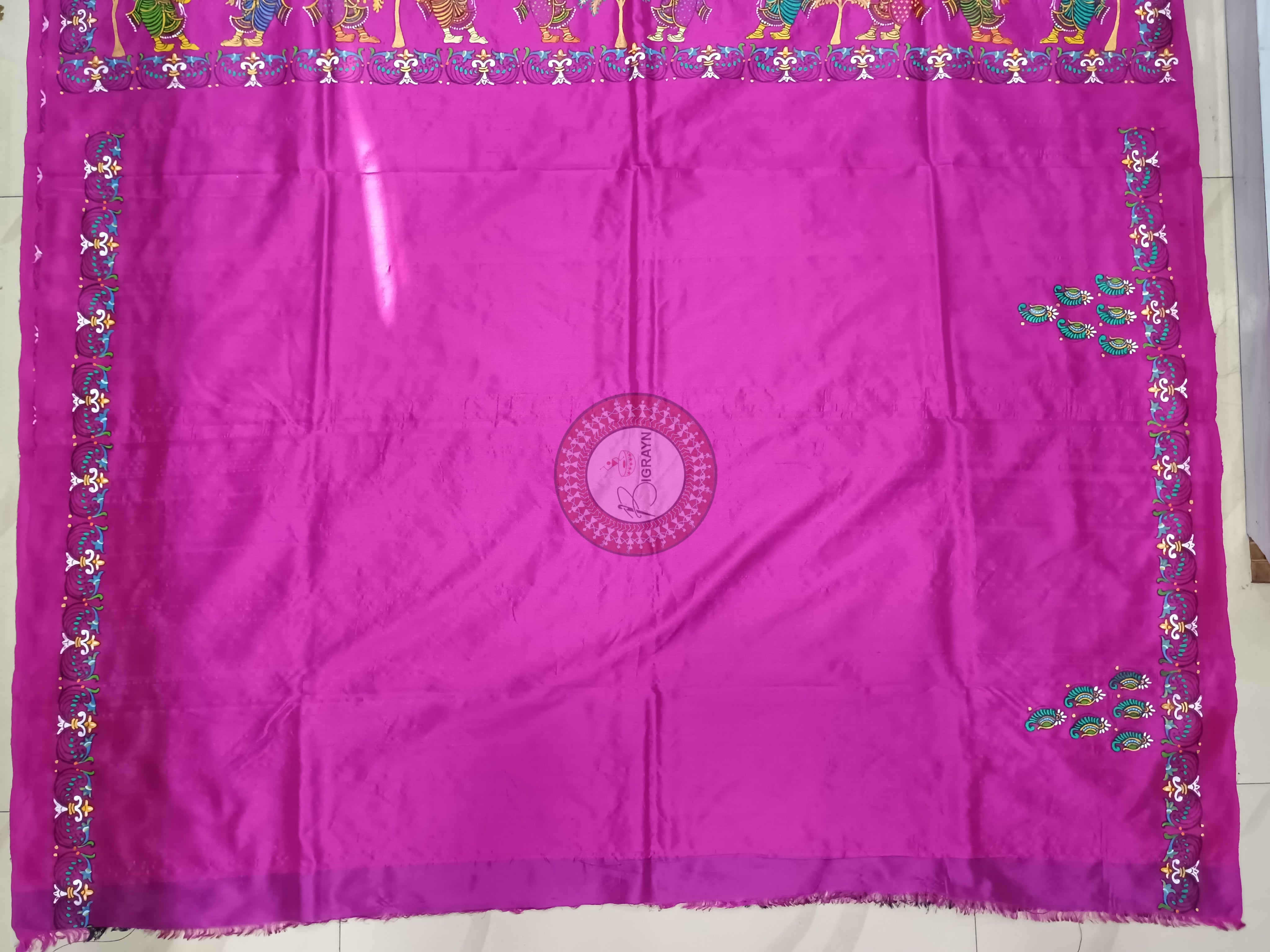 Black Magenta Nabakeli Boita Theme Pattachitra Sambalpuri Silk Saree