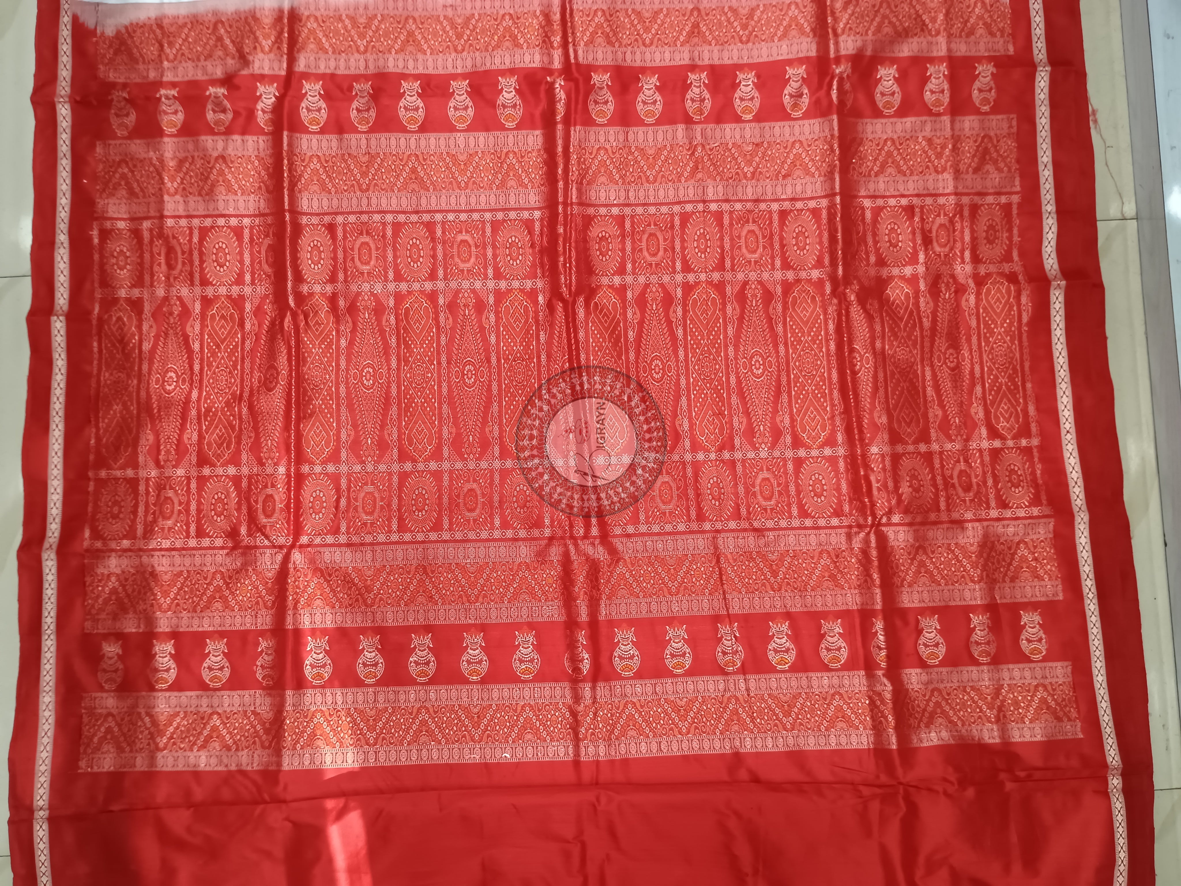 White Red Mangala Maa Theme Pattachitra Sambalpuri Silk Saree