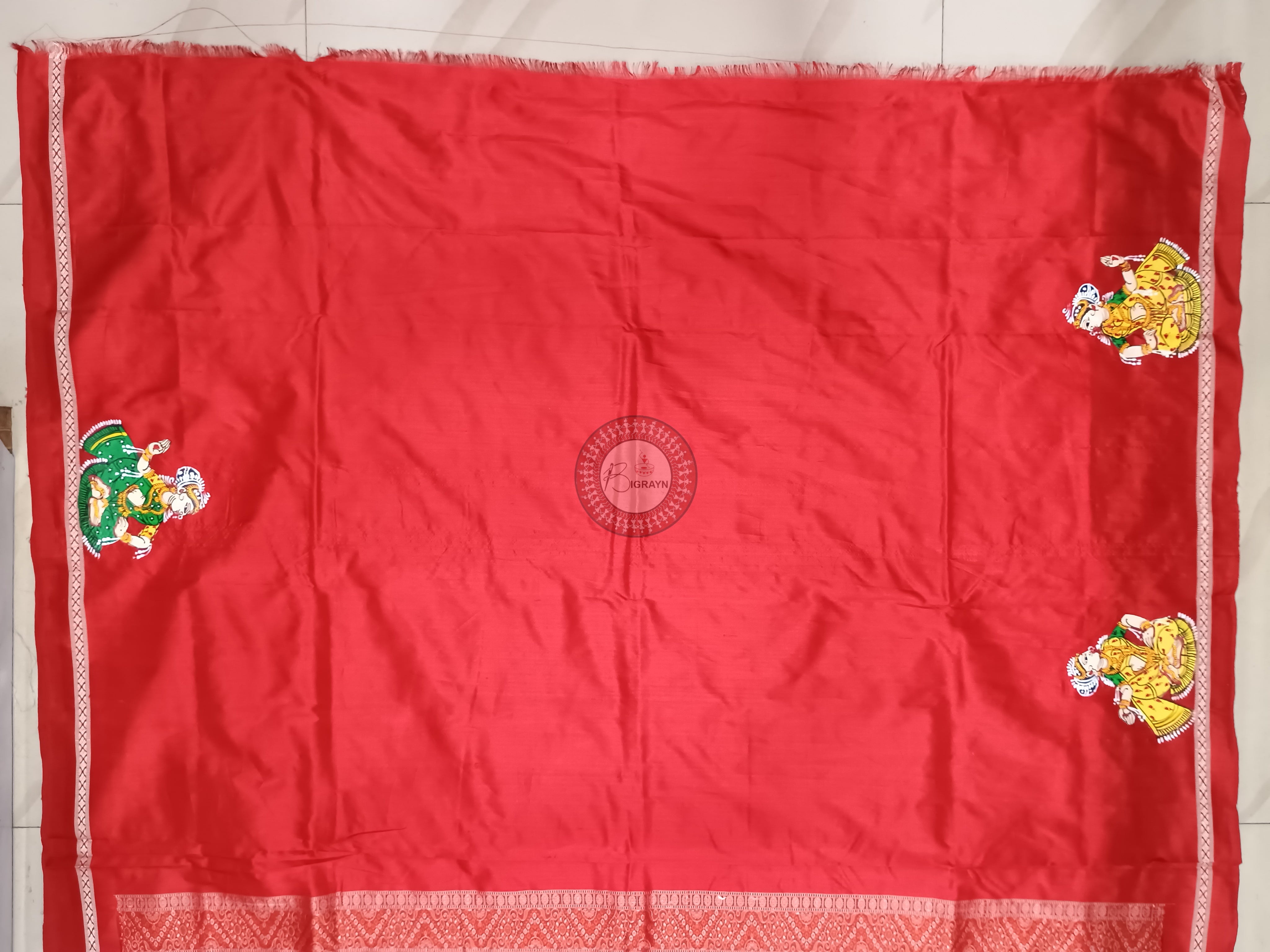 White Red Mangala Maa Theme Pattachitra Sambalpuri Silk Saree