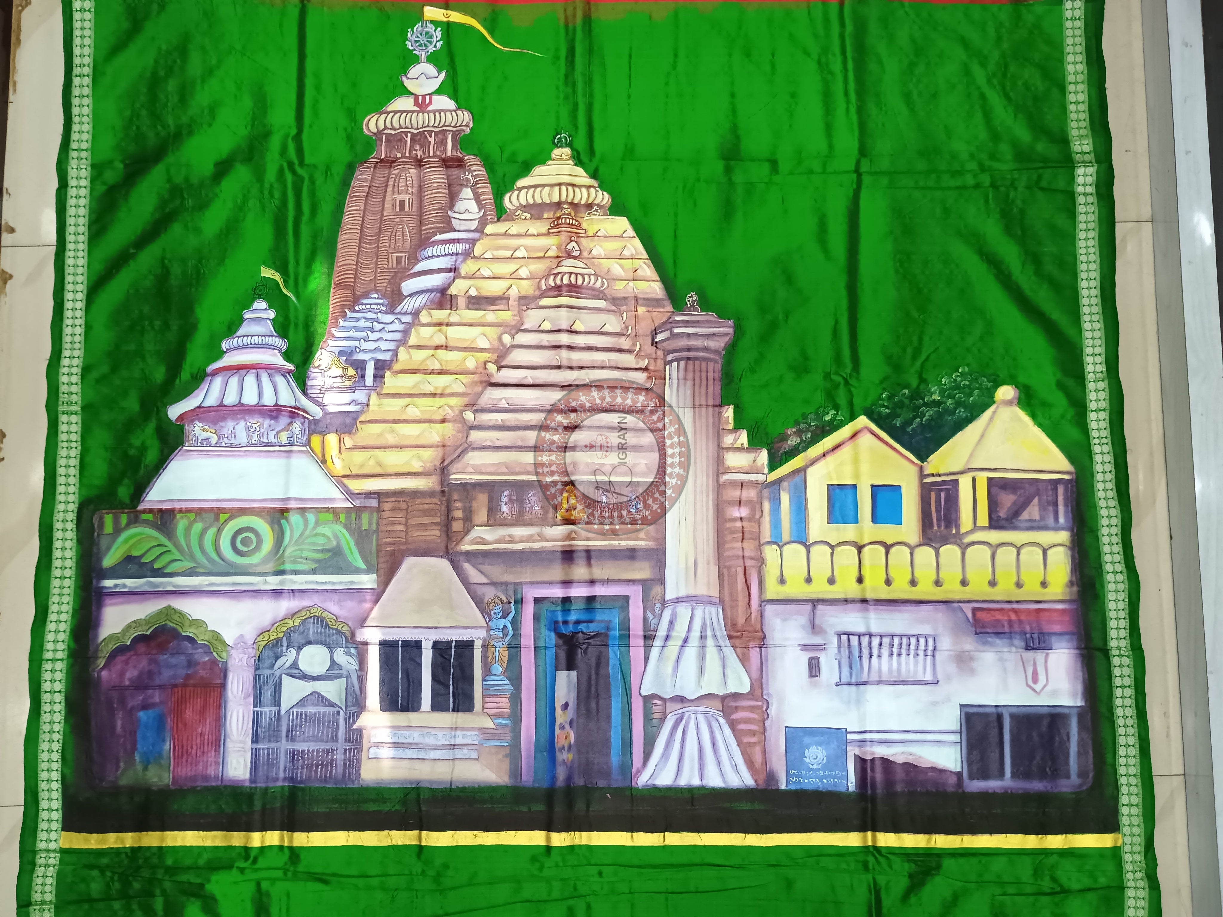 Red Green Sri Mandira Mordern Theme Pattachitra Sambalpuri Silk Saree