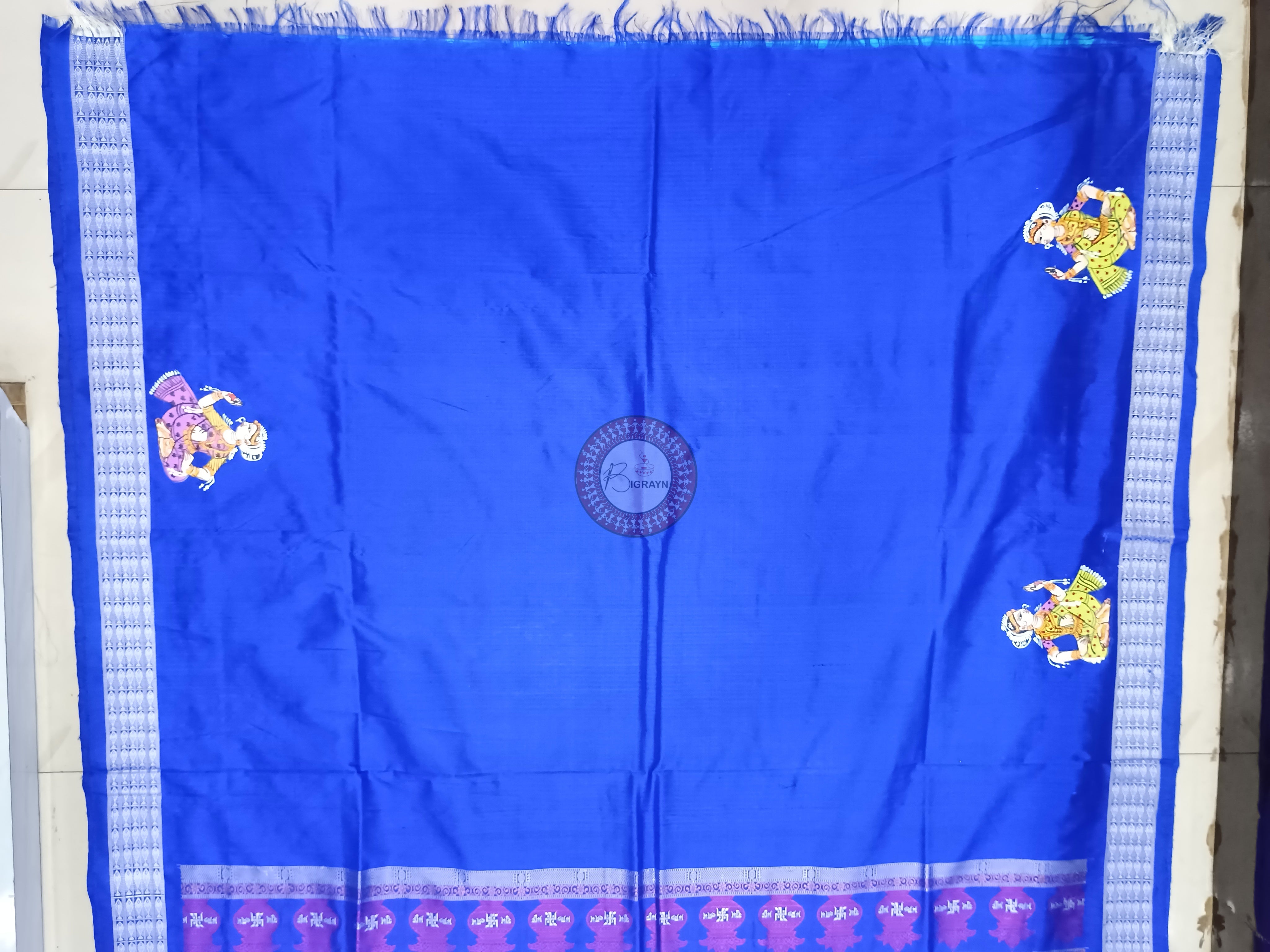 Sky Blue Blue Swastik Kalashi With Dancer Theme Pattachitra Sambalpuri Silk Saree