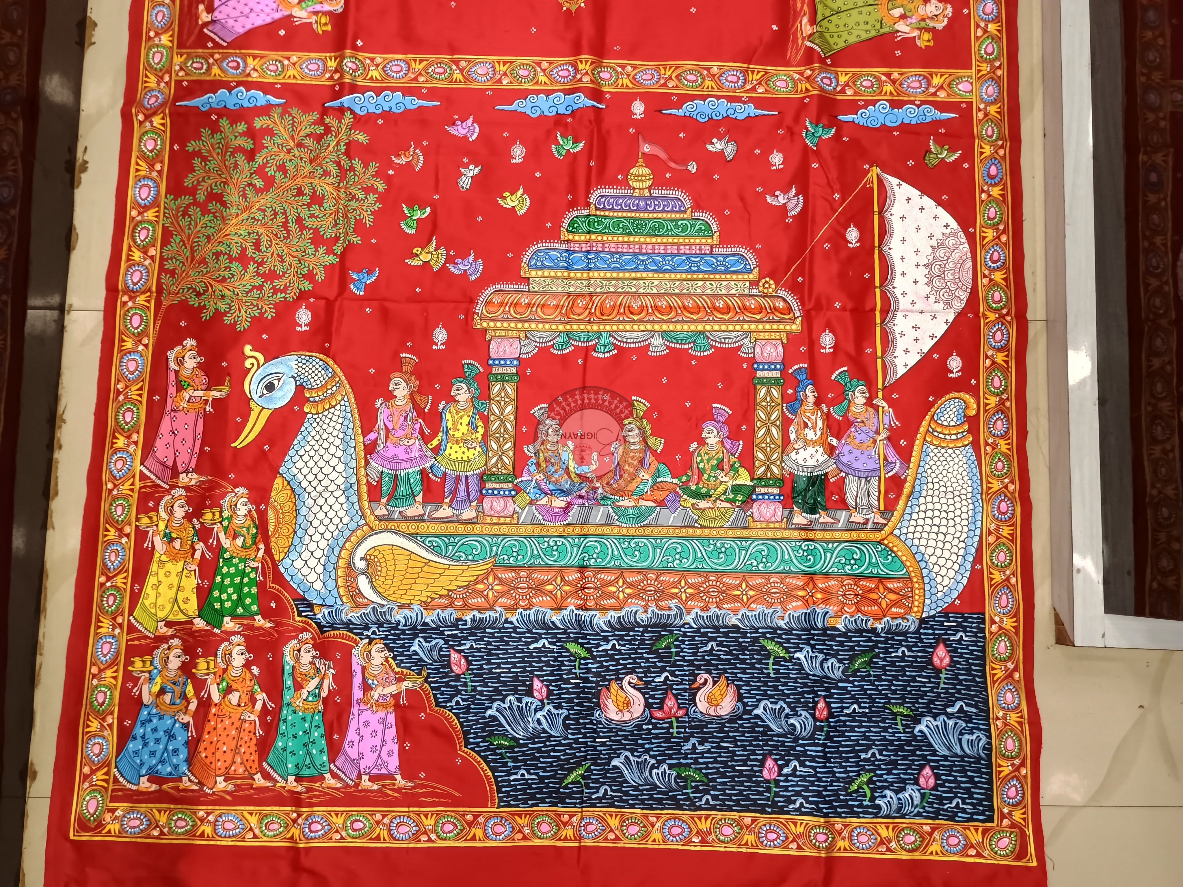 Red Boita Bandana Theme Pattachitra Sambalpuri Silk Saree