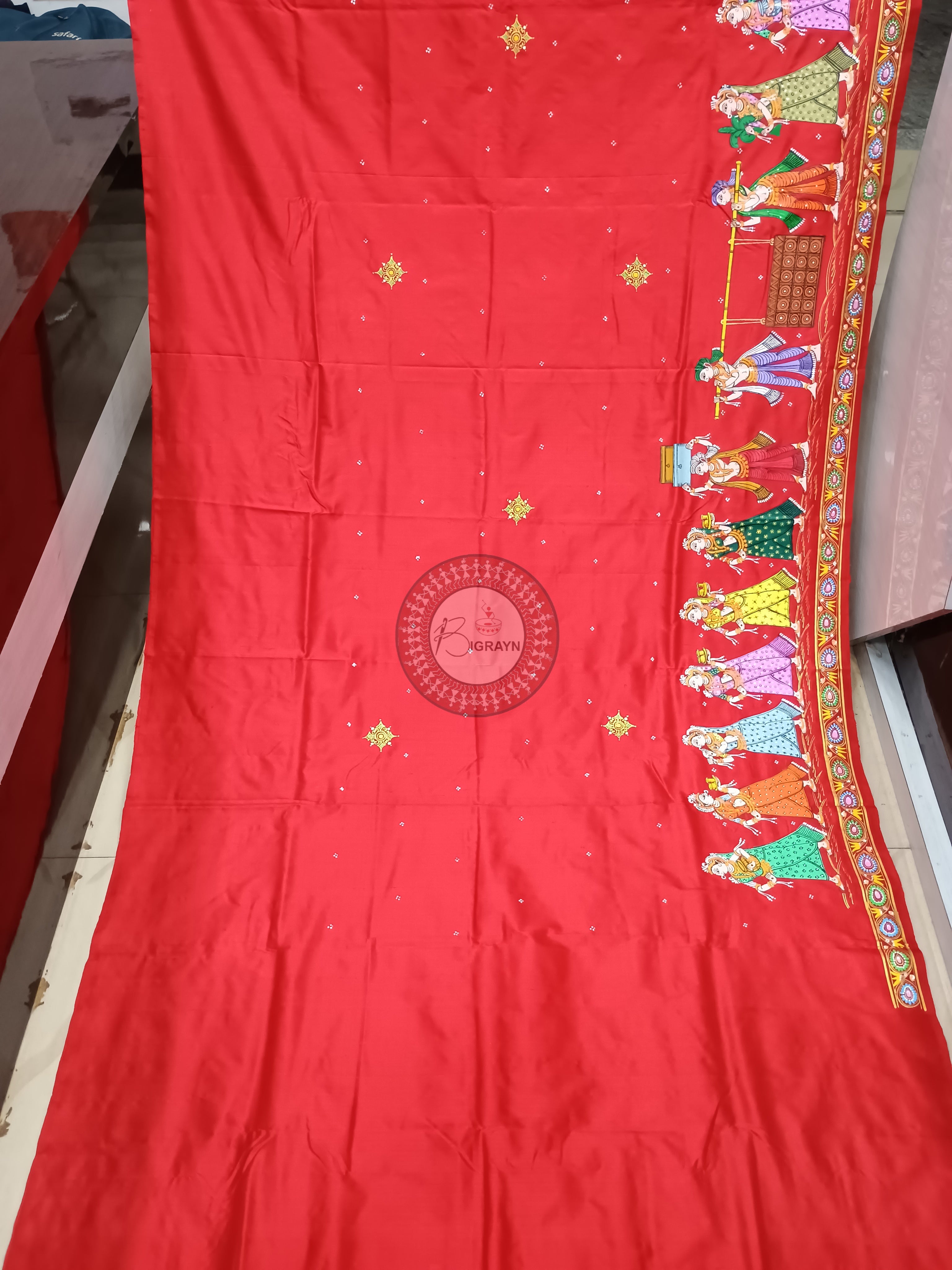 Red Boita Bandana Theme Pattachitra Sambalpuri Silk Saree
