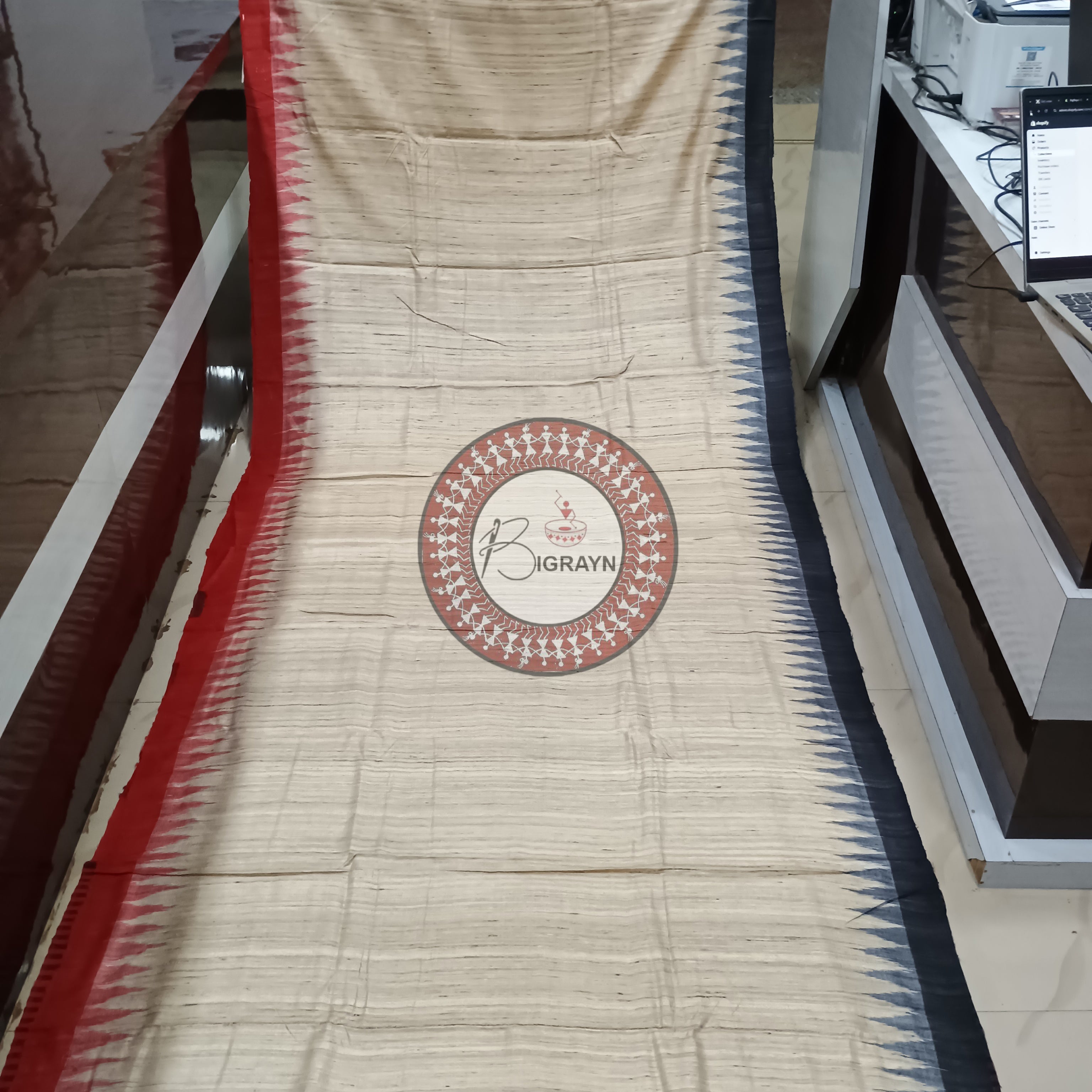 Off White Maroon Gopalpur Tussar Silk Saree