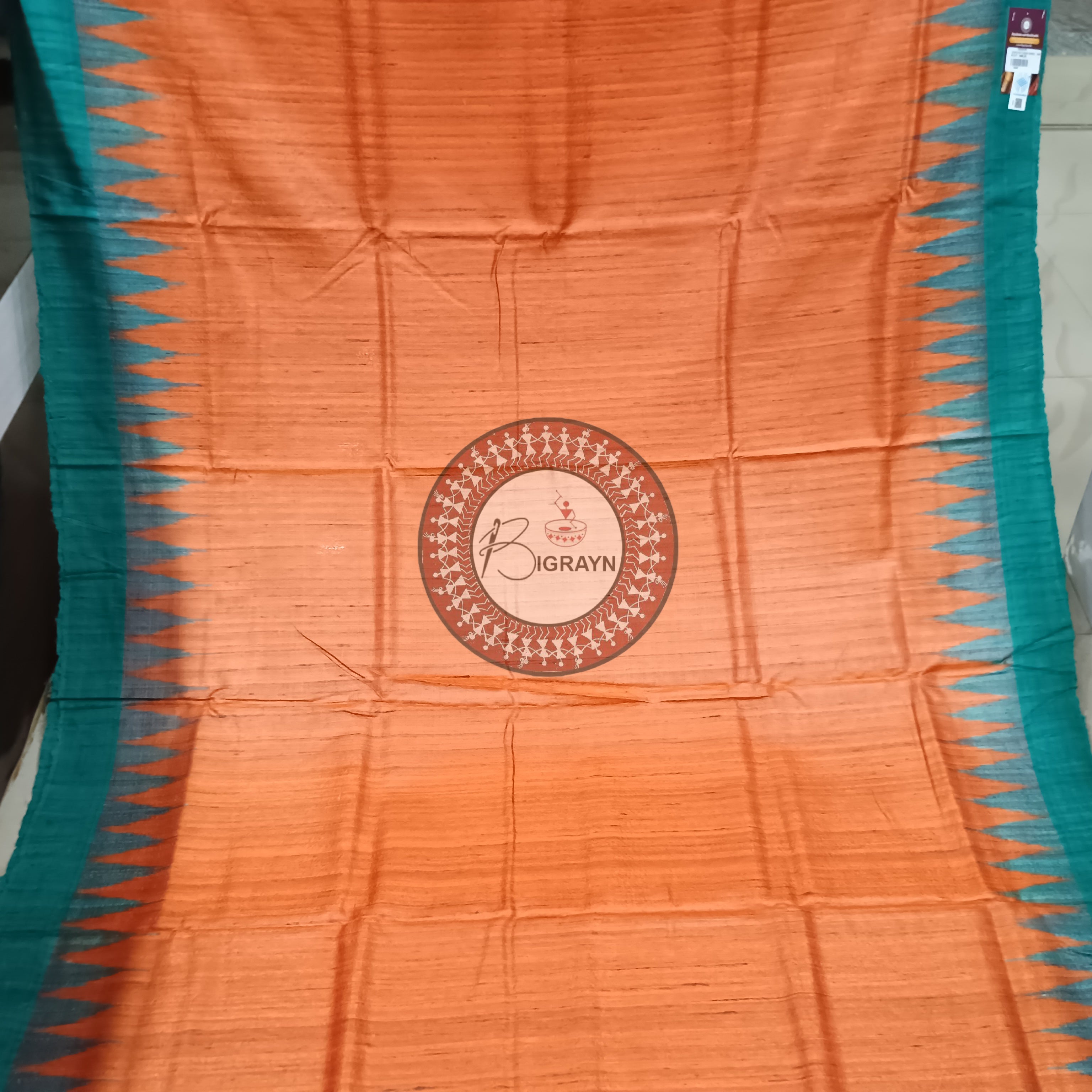 Orange Green Gopalpur Tussar Silk Saree