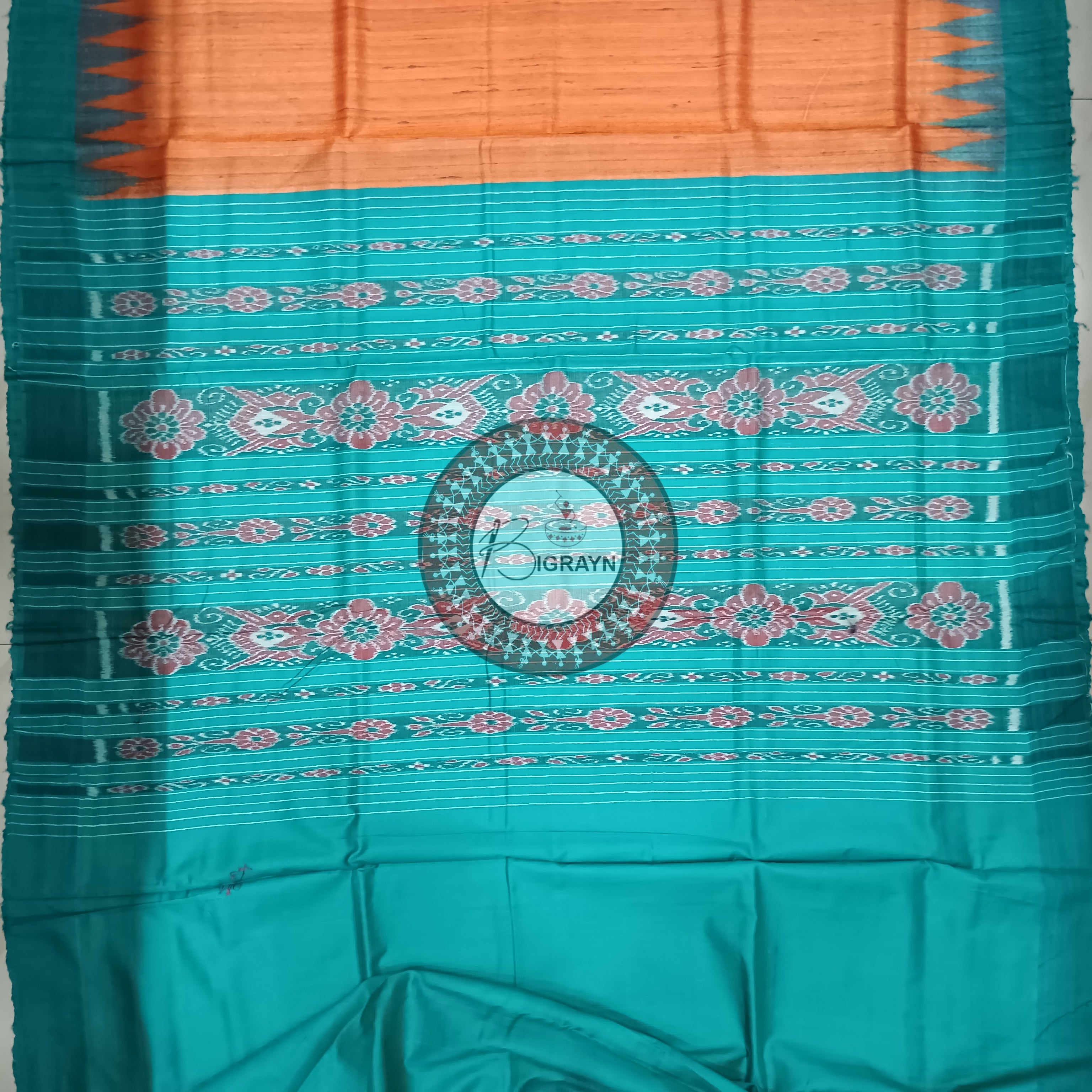 Orange Green Gopalpur Tussar Silk Saree