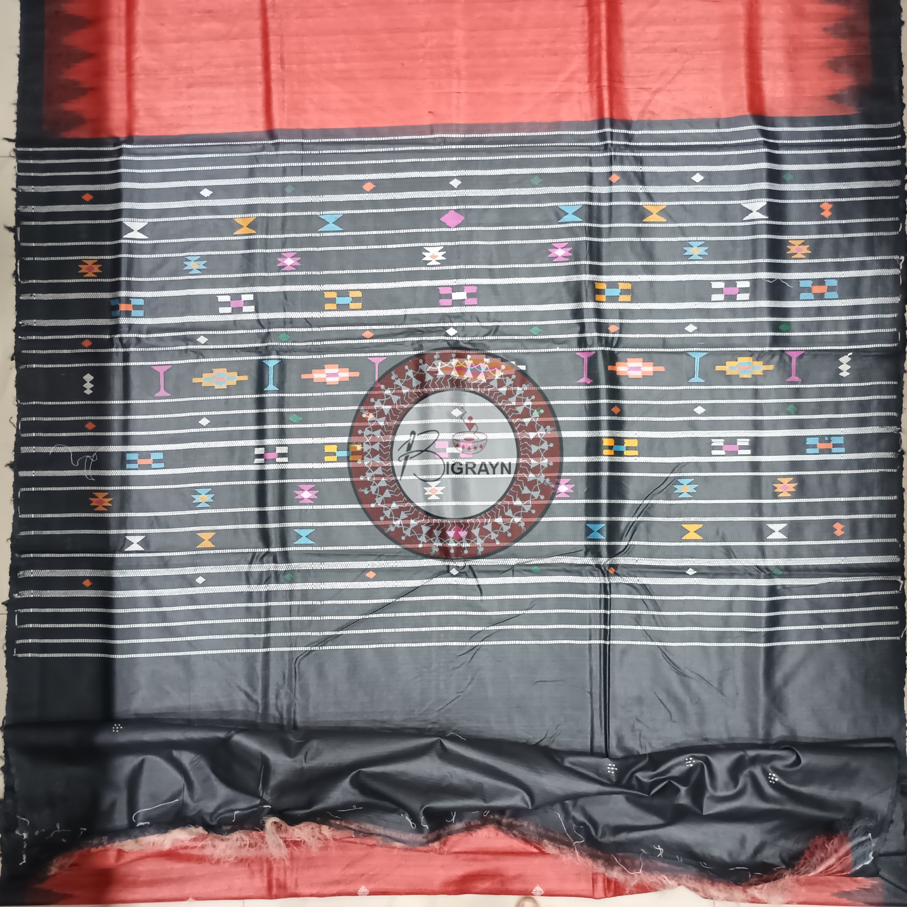 Maroon Black Gopalpur Tussar Silk Saree