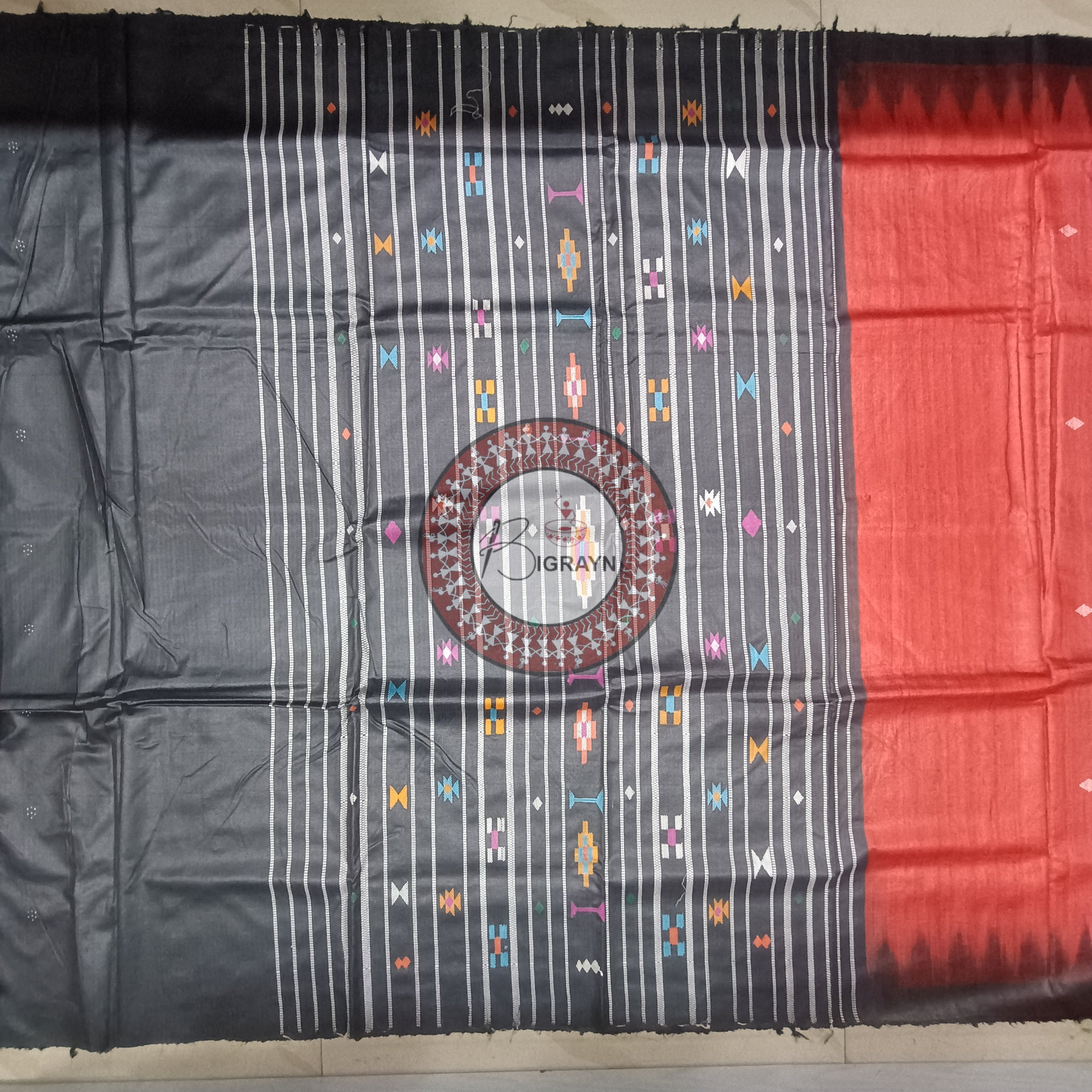 Maroon Black Gopalpur Tussar Silk Saree
