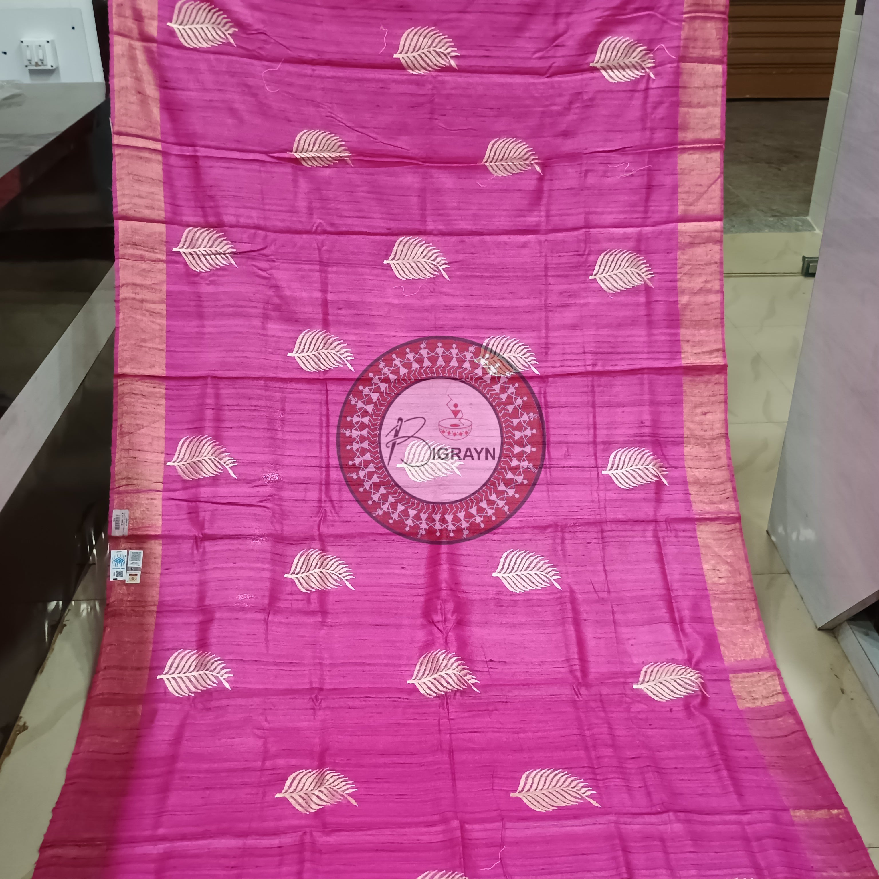 Pink Golden Border Gopalpur Tussar Silk Saree