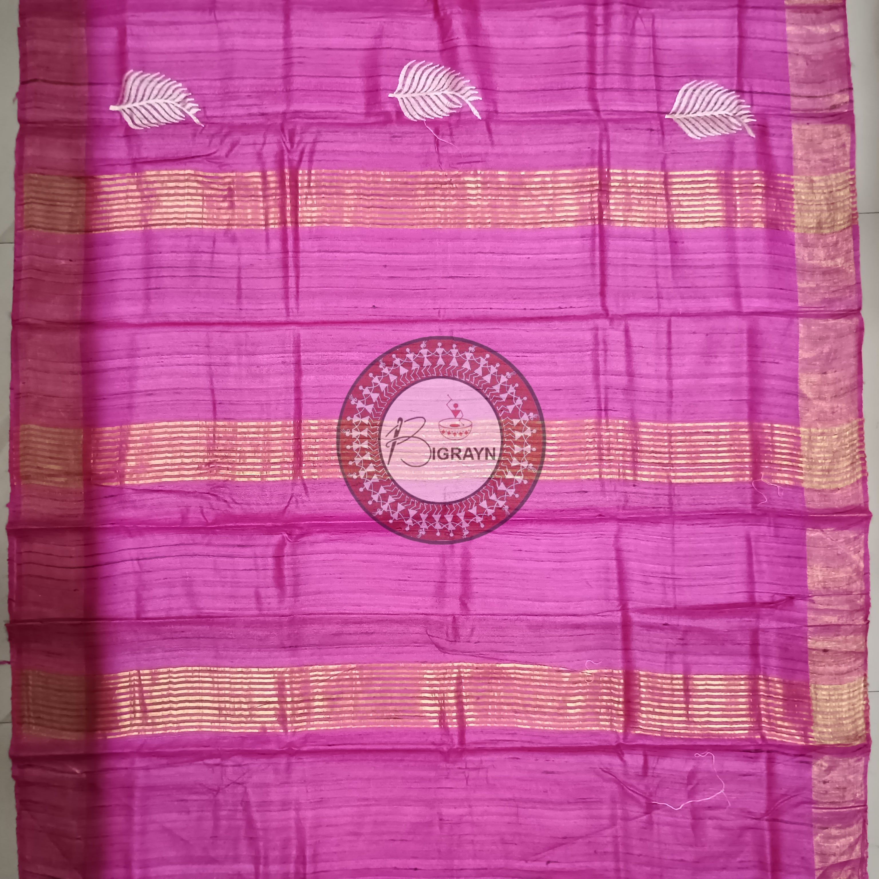Pink Golden Border Gopalpur Tussar Silk Saree