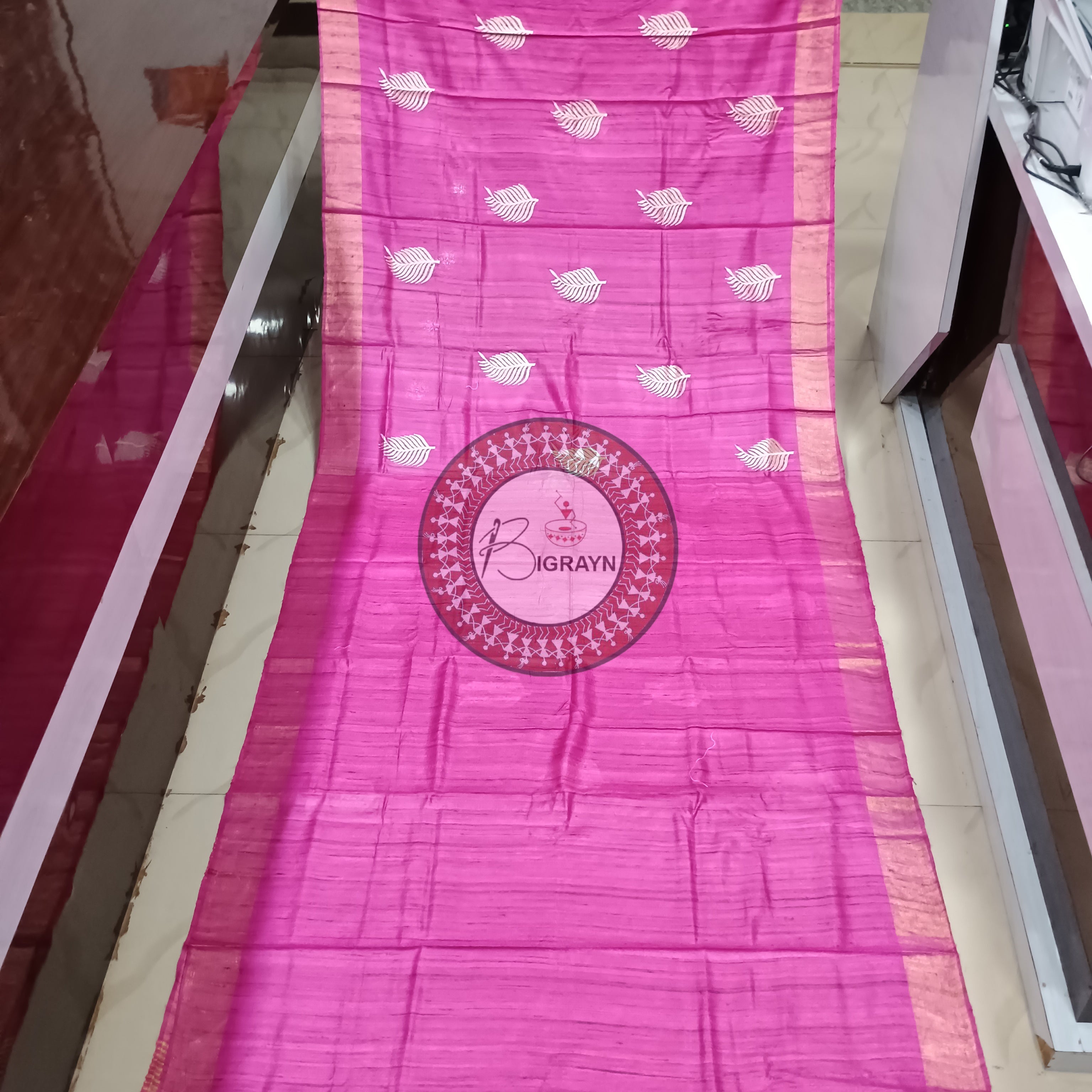 Pink Golden Border Gopalpur Tussar Silk Saree