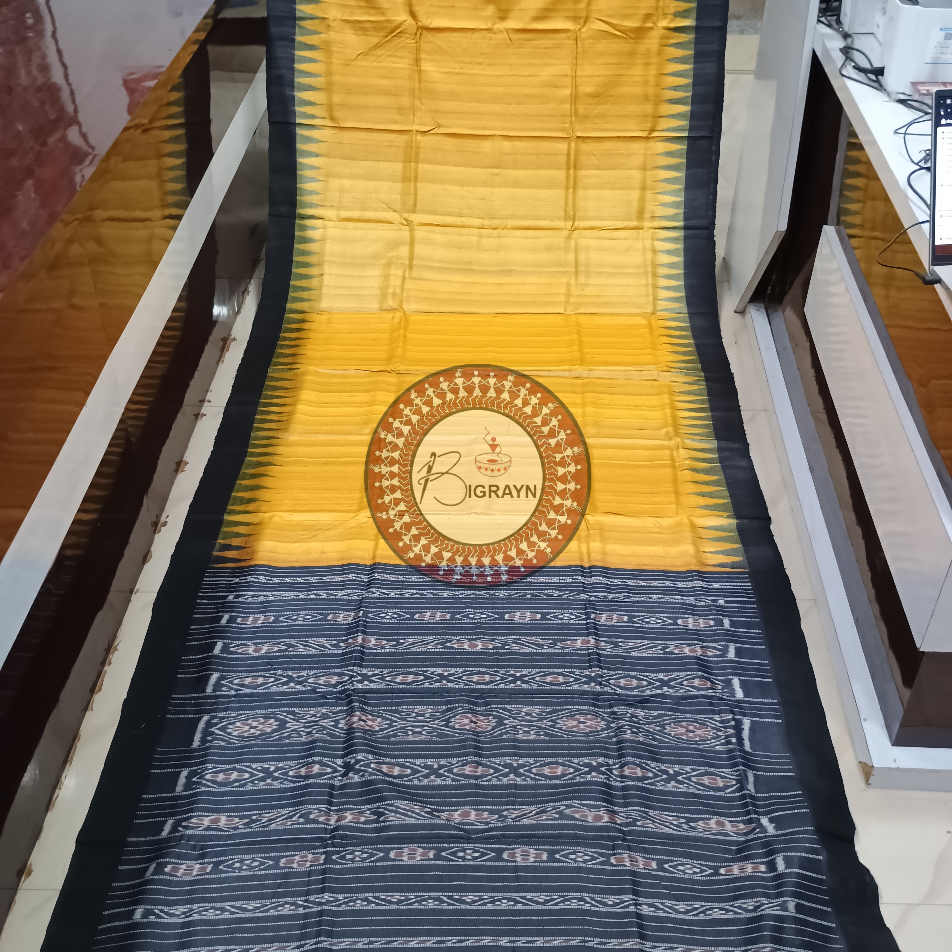 Yellow Black Gopalpur Tussar Silk Saree