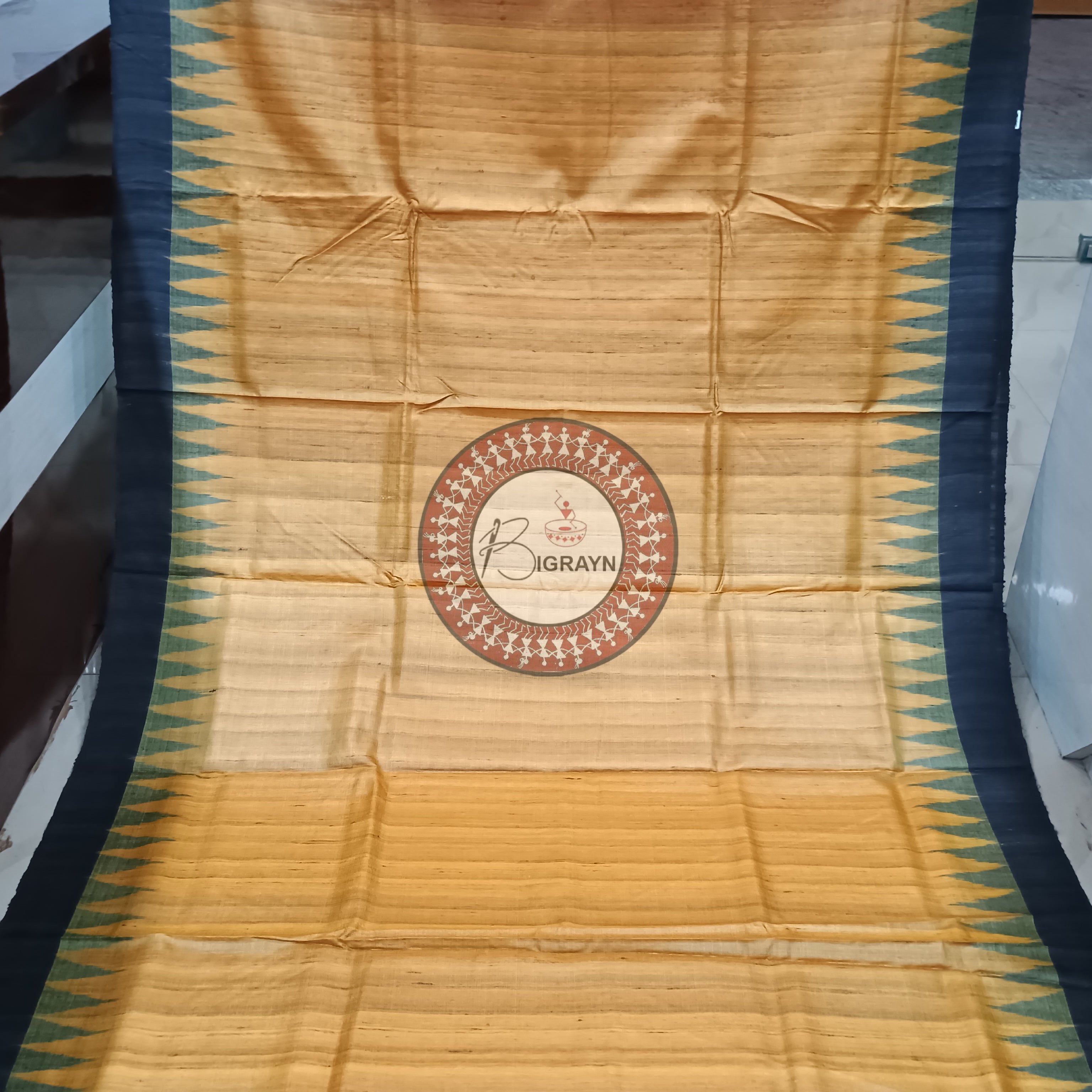 Yellow Black Gopalpur Tussar Silk Saree