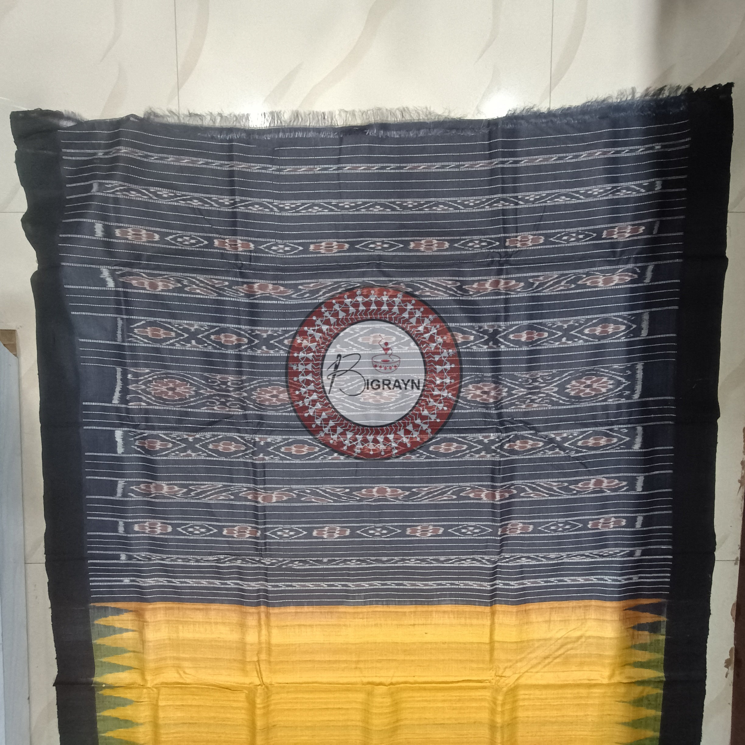Yellow Black Gopalpur Tussar Silk Saree