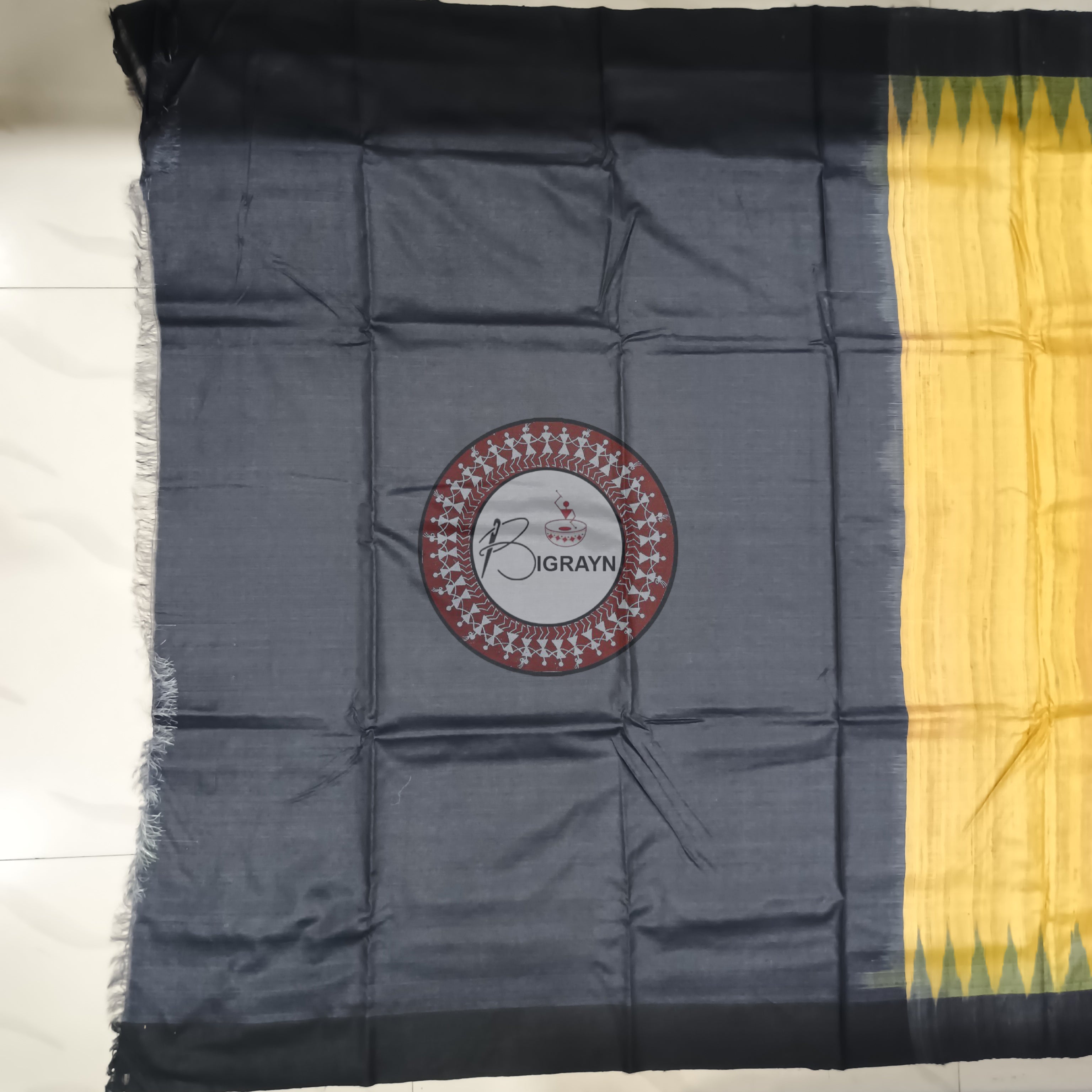 Yellow Black Gopalpur Tussar Silk Saree