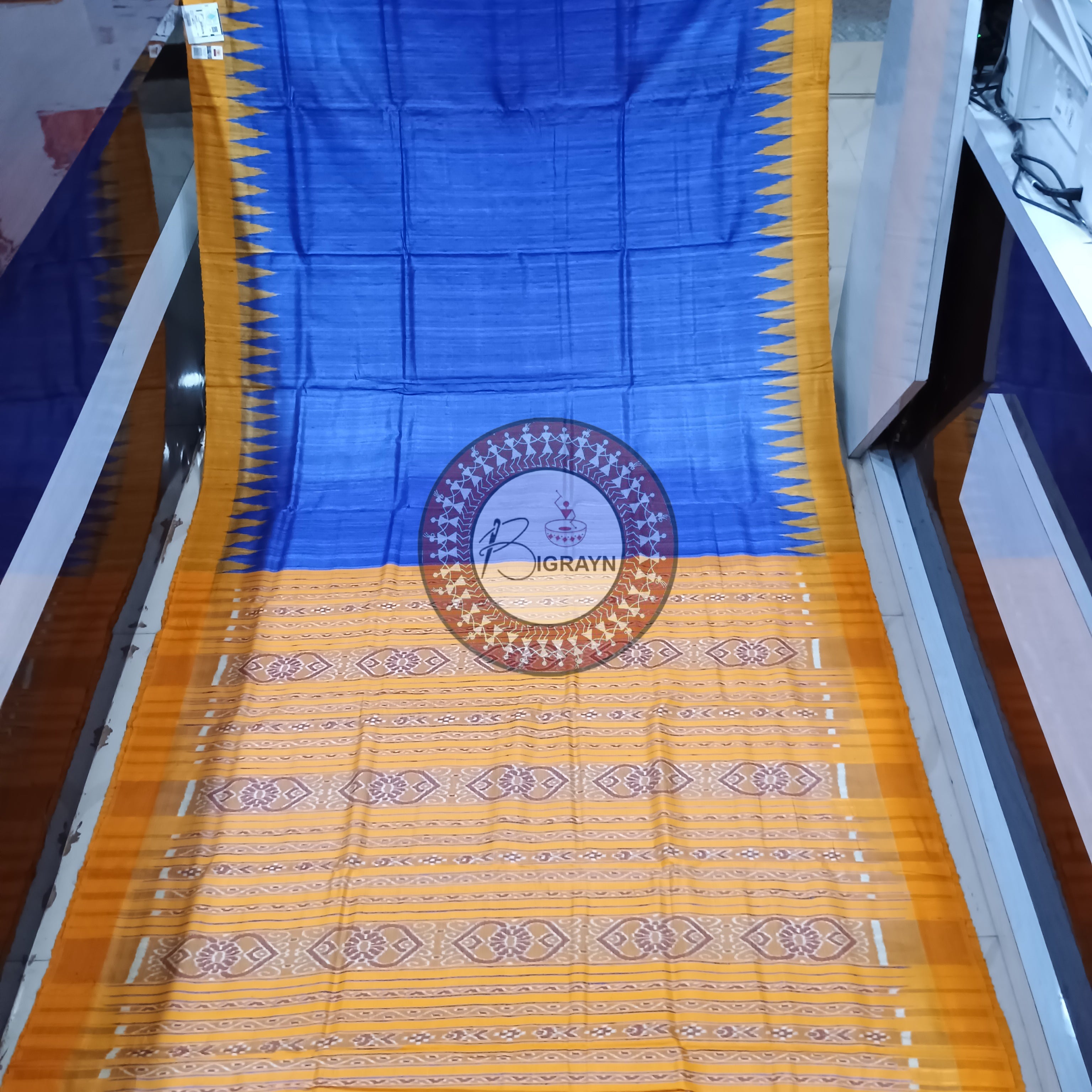 Blue Yellow Gopalpur Tussar Silk Saree