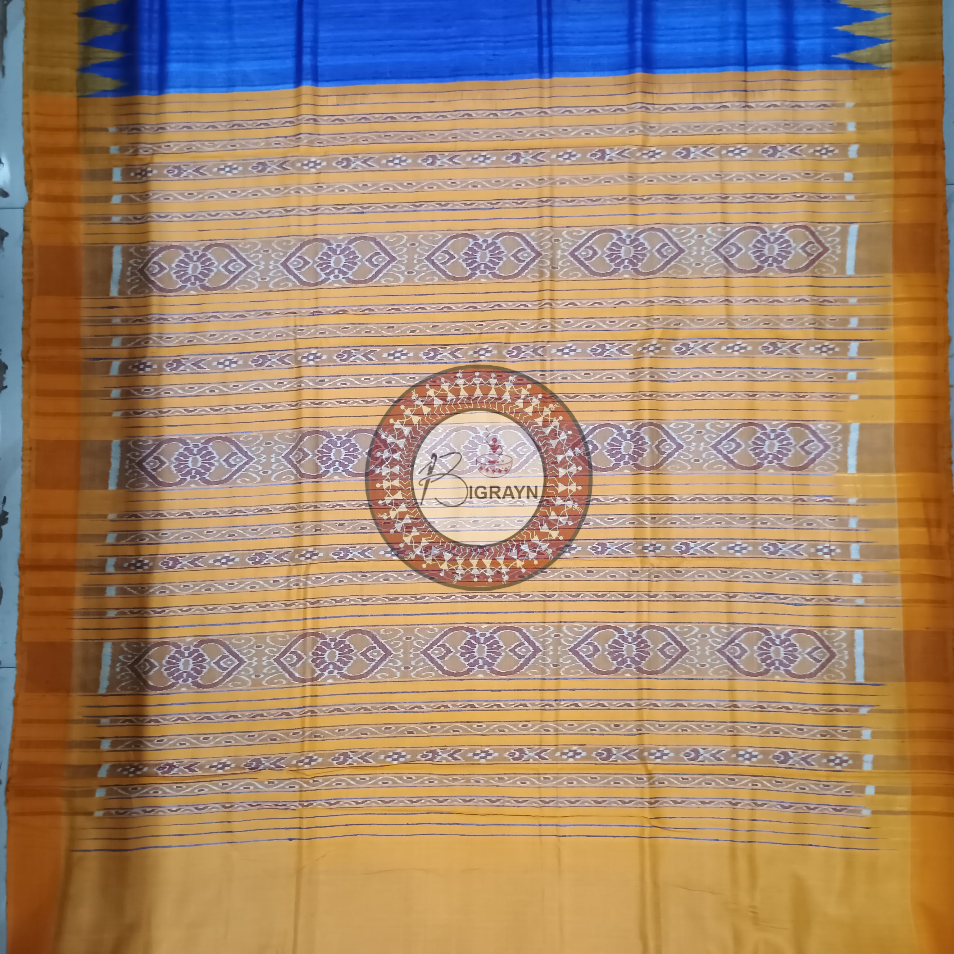 Blue Yellow Gopalpur Tussar Silk Saree