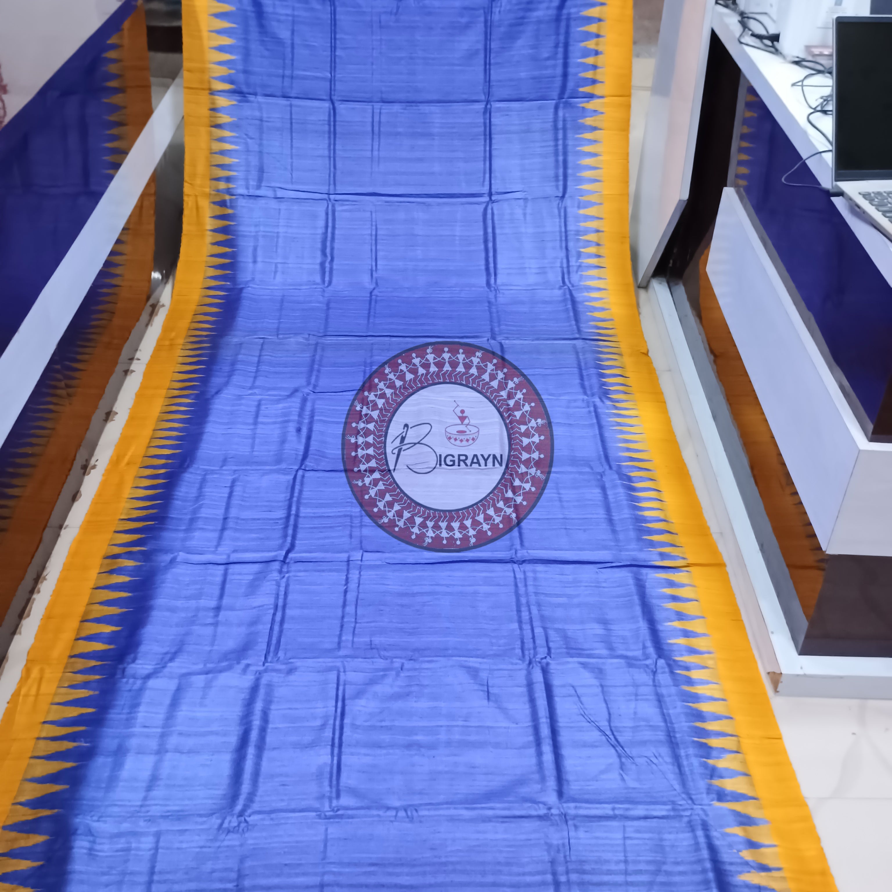 Blue Yellow Gopalpur Tussar Silk Saree