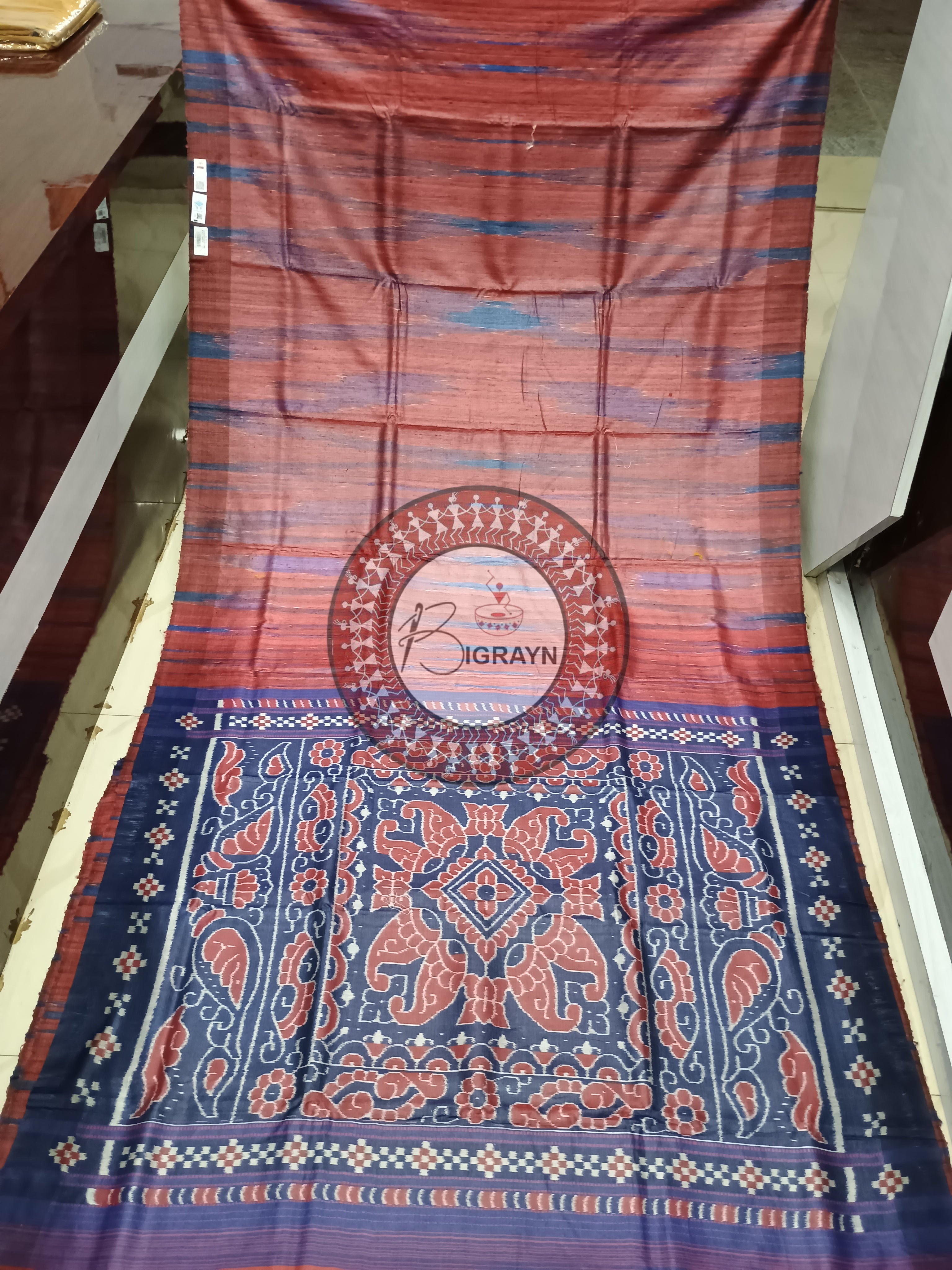 Maroon Blue Gopalpur Tussar Silk Saree