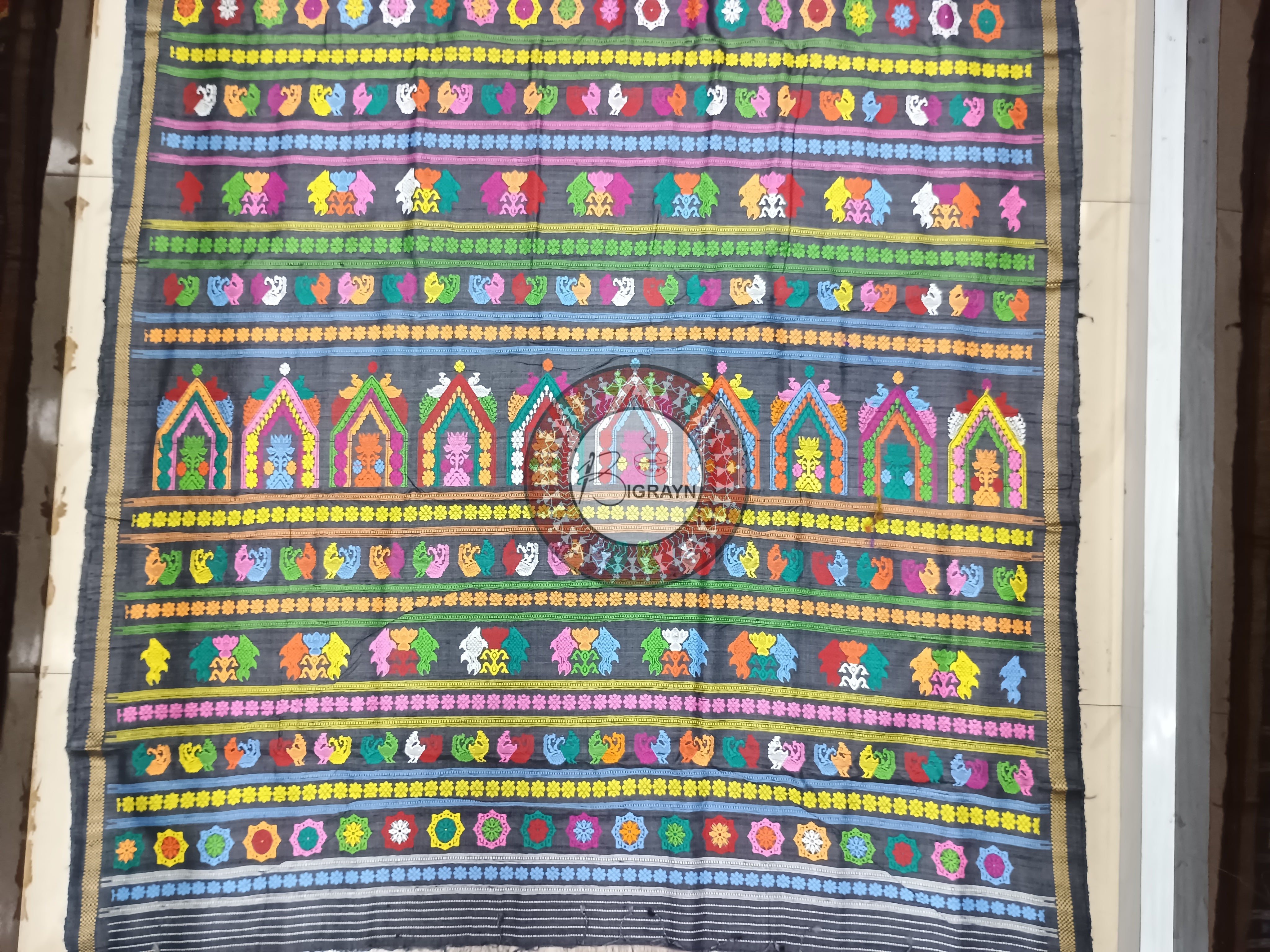 Maroon Black Temple Gopalpur Tussar Silk Saree
