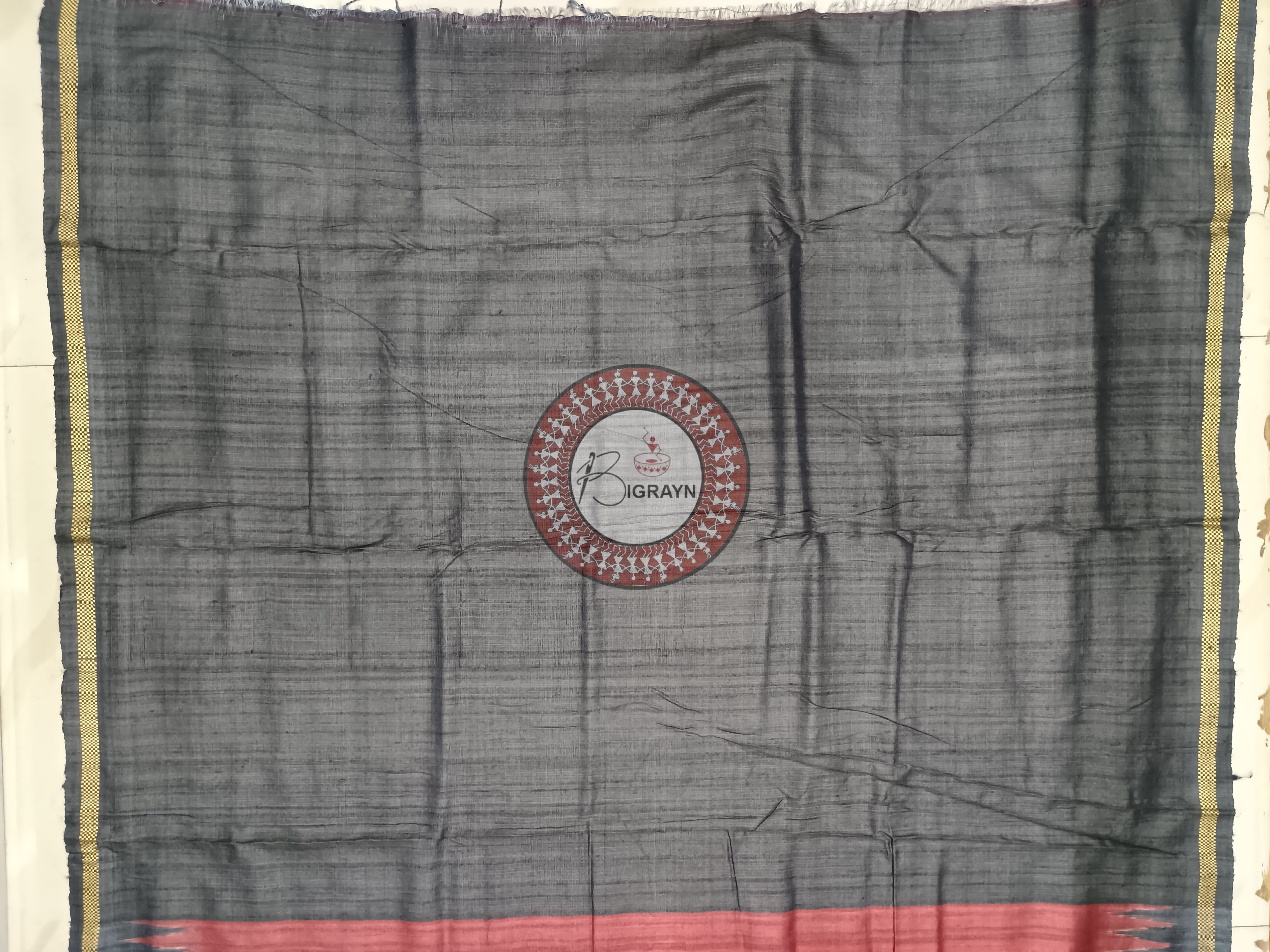 Maroon Black Temple Gopalpur Tussar Silk Saree