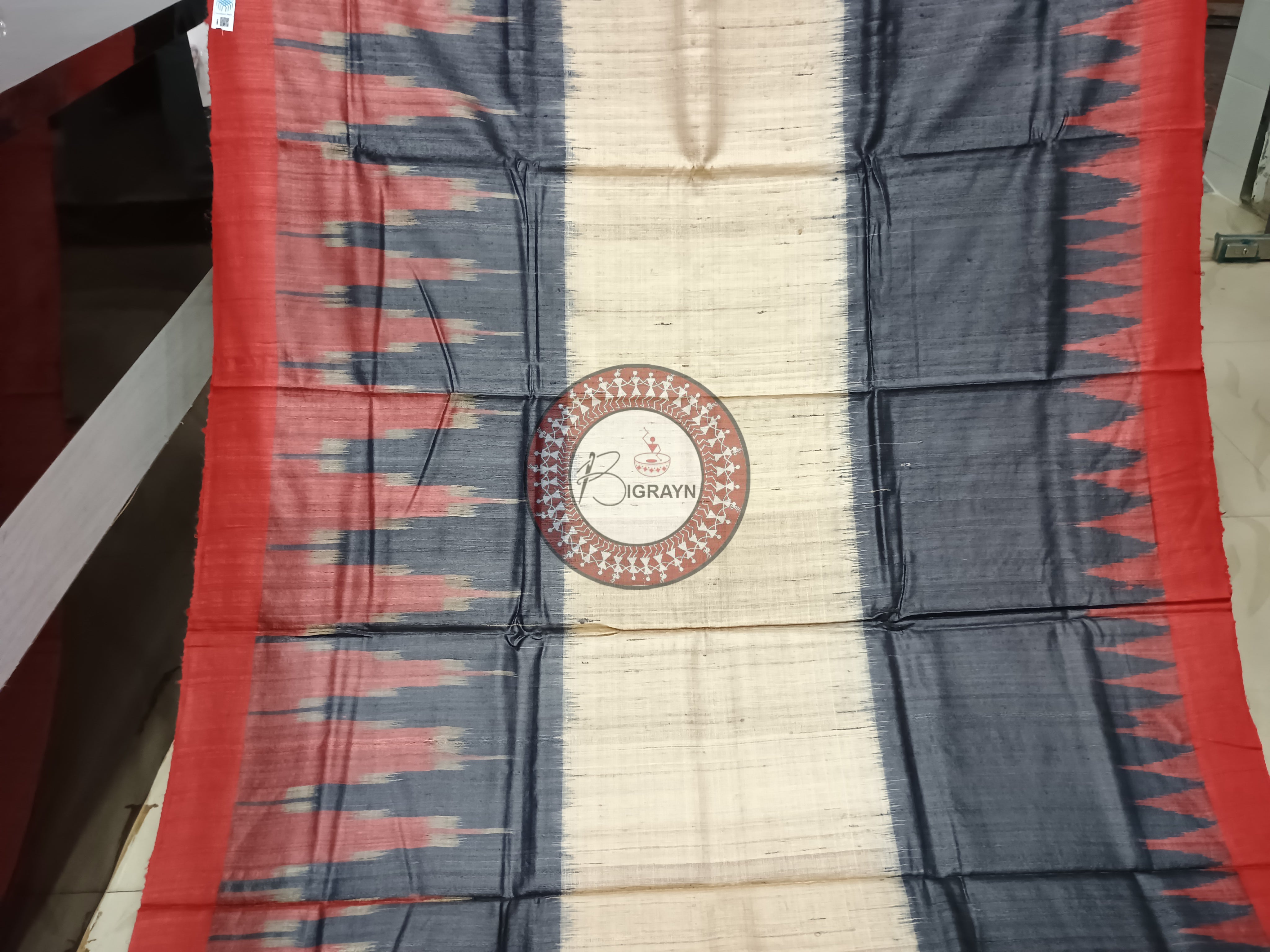 Off White Black Red Gopalpur Tussar Silk Saree